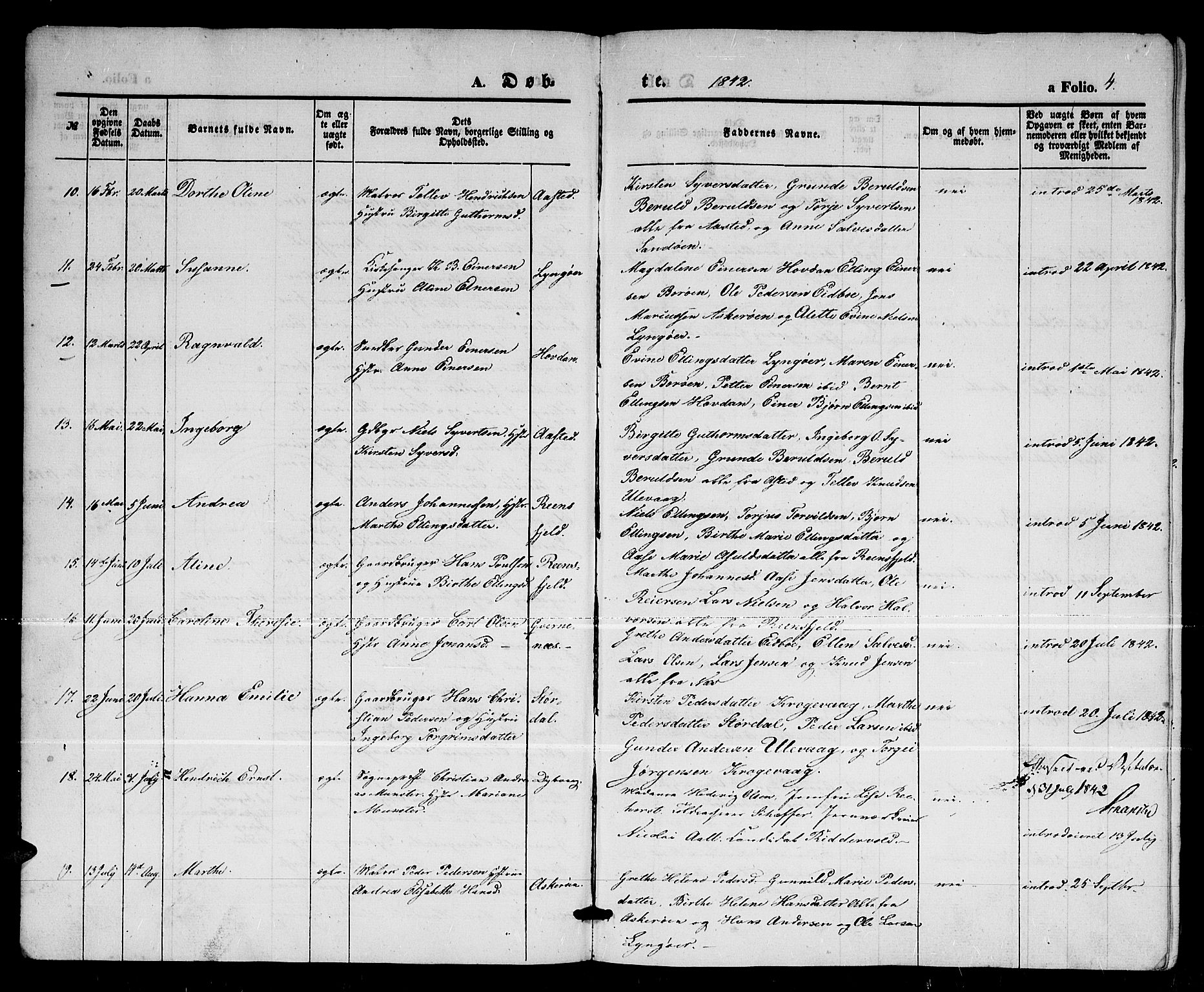 Dypvåg sokneprestkontor, AV/SAK-1111-0007/F/Fb/Fba/L0010: Parish register (copy) no. B 10, 1842-1857, p. 4