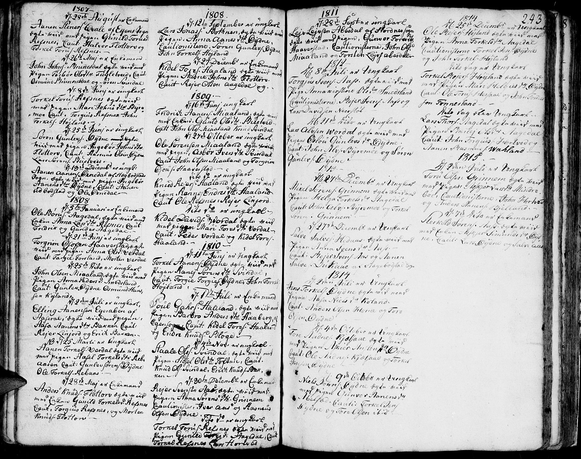Bjelland sokneprestkontor, SAK/1111-0005/F/Fa/Faa/L0001: Parish register (official) no. A 1 /3, 1793-1815, p. 243