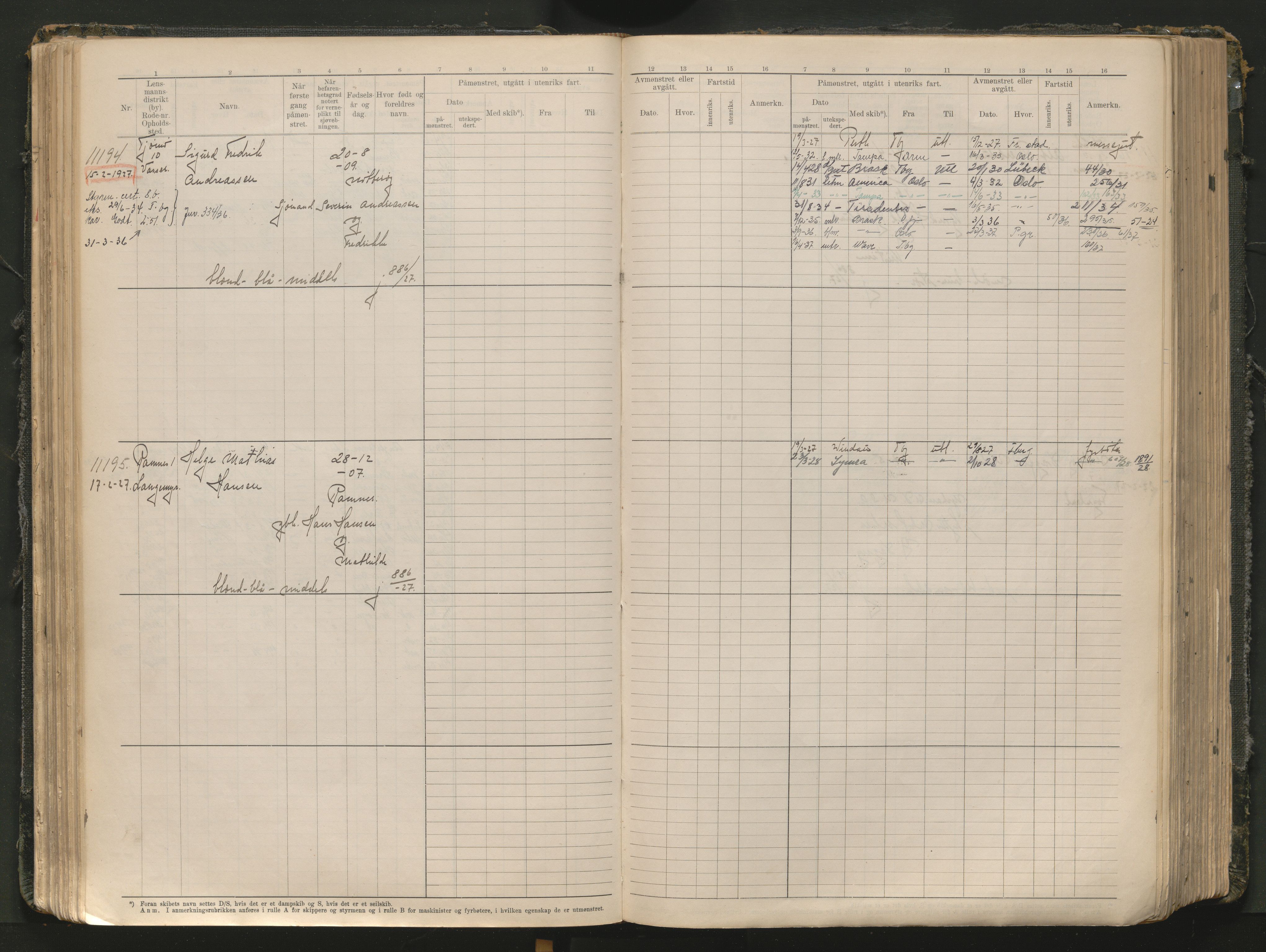 Tønsberg innrulleringskontor, AV/SAKO-A-786/F/Fc/Fcb/L0012: Hovedrulle Patent nr. 10828-12216, 1925-1948