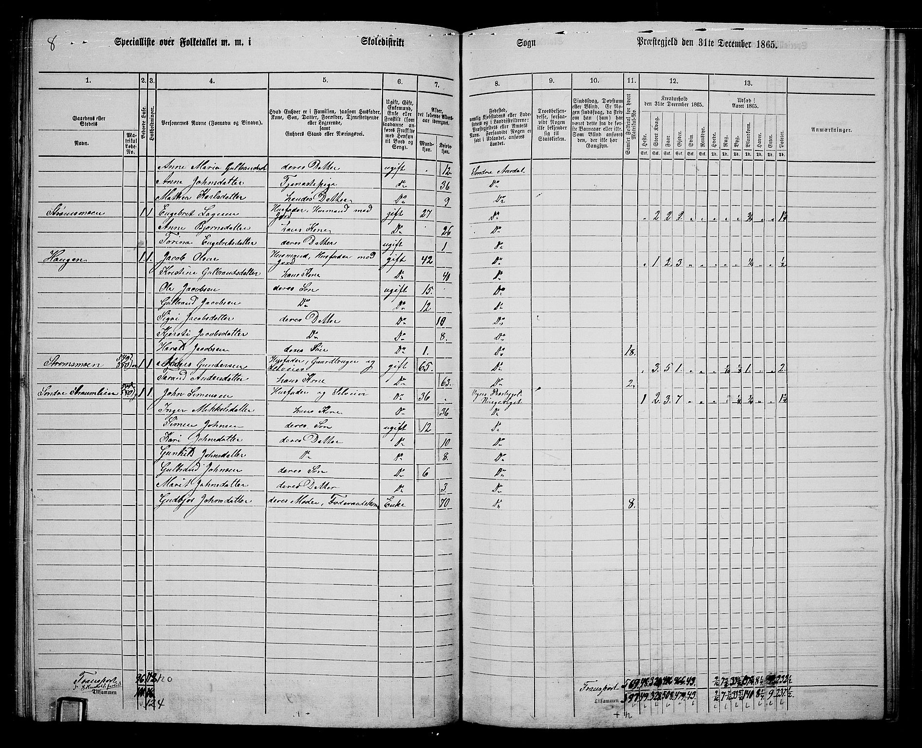 RA, 1865 census for Sør-Aurdal, 1865, p. 142