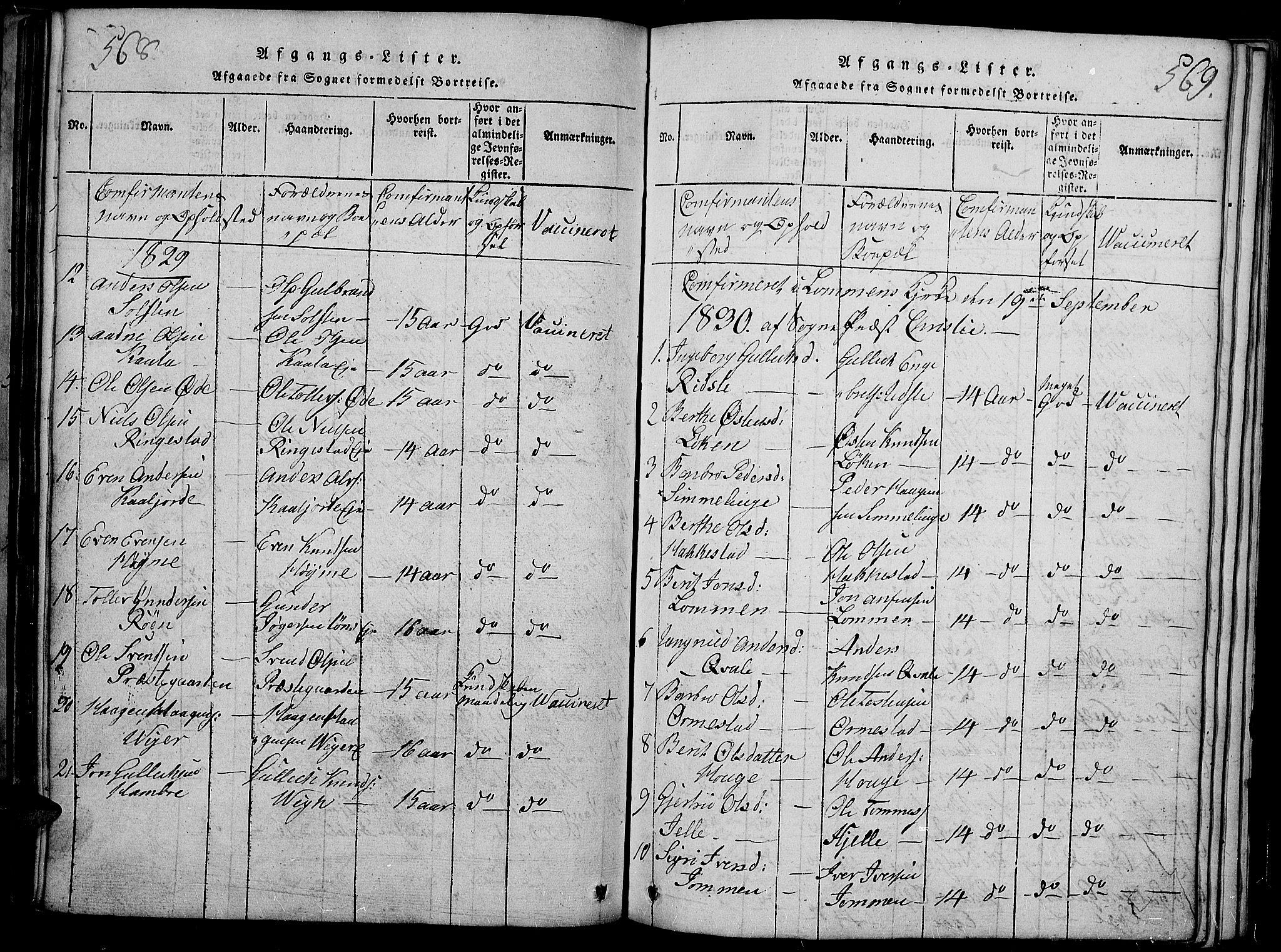 Slidre prestekontor, SAH/PREST-134/H/Ha/Haa/L0002: Parish register (official) no. 2, 1814-1830, p. 568-569