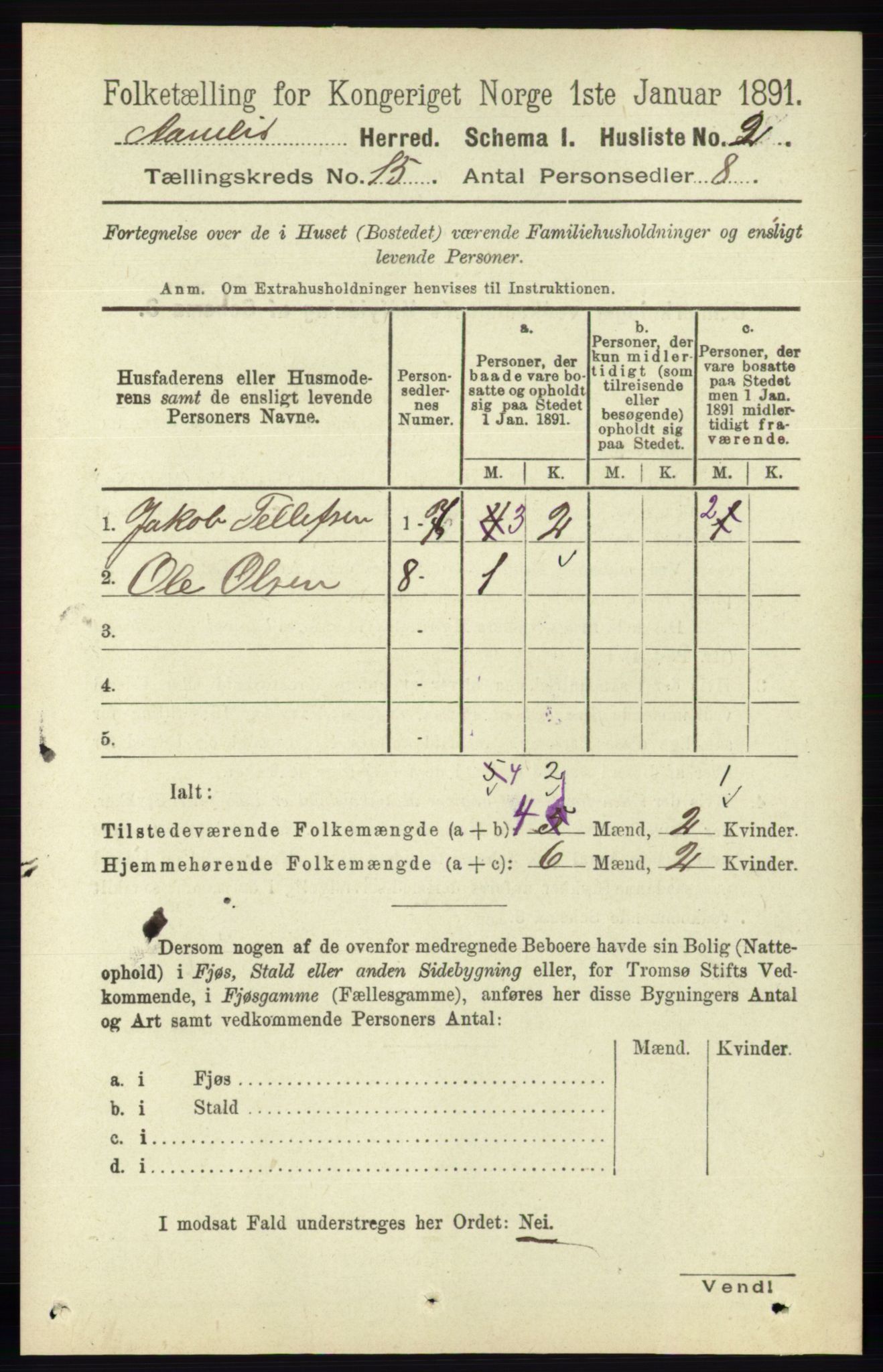 RA, 1891 census for 0929 Åmli, 1891, p. 2520