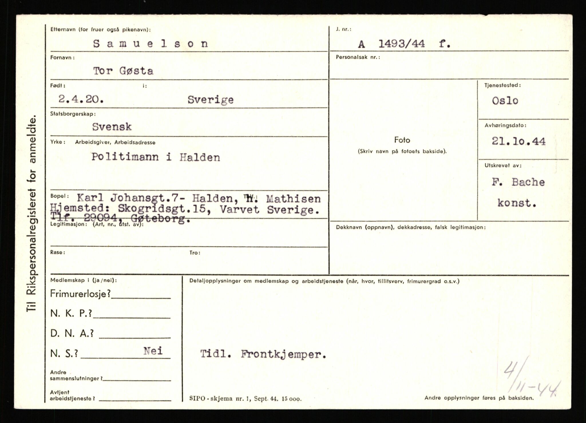 Statspolitiet - Hovedkontoret / Osloavdelingen, AV/RA-S-1329/C/Ca/L0013: Raa - Servold, 1943-1945, p. 3554