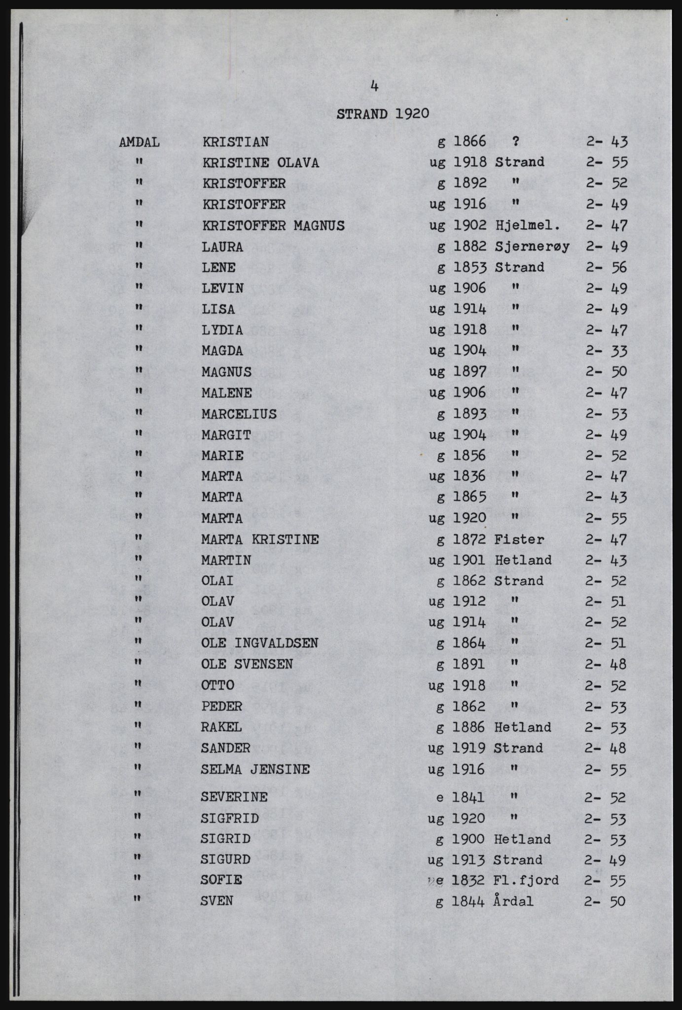 SAST, Copy of 1920 census for Strand, 1920, p. 10