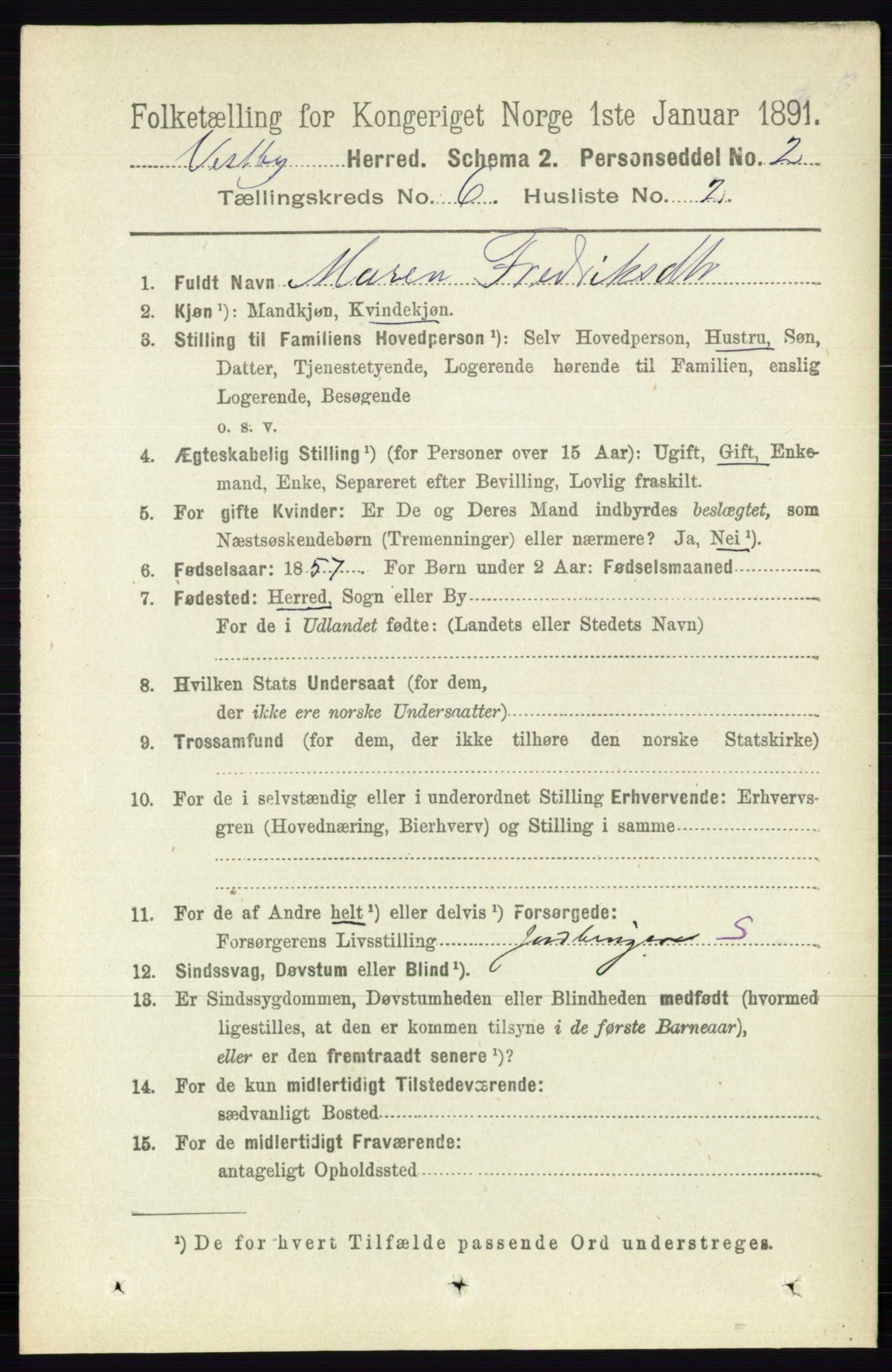 RA, 1891 census for 0211 Vestby, 1891, p. 2924