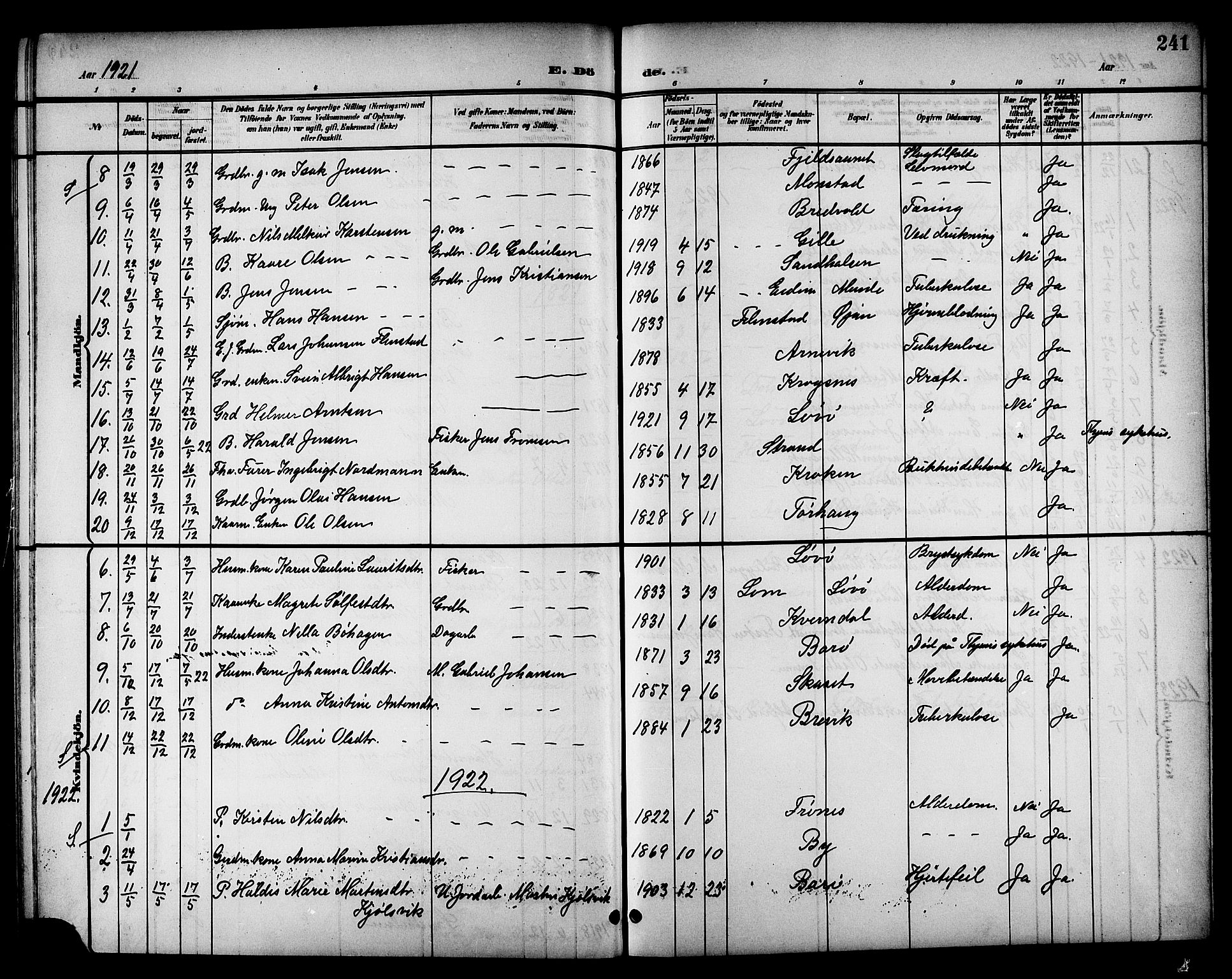 Ministerialprotokoller, klokkerbøker og fødselsregistre - Sør-Trøndelag, SAT/A-1456/655/L0688: Parish register (copy) no. 655C04, 1899-1922, p. 241