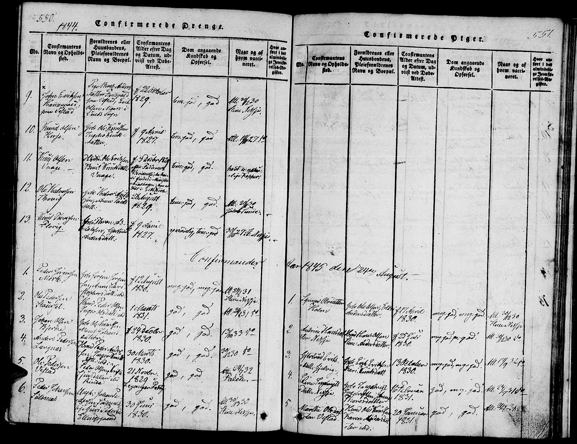 Ministerialprotokoller, klokkerbøker og fødselsregistre - Møre og Romsdal, AV/SAT-A-1454/547/L0602: Parish register (official) no. 547A04, 1818-1845, p. 550-551