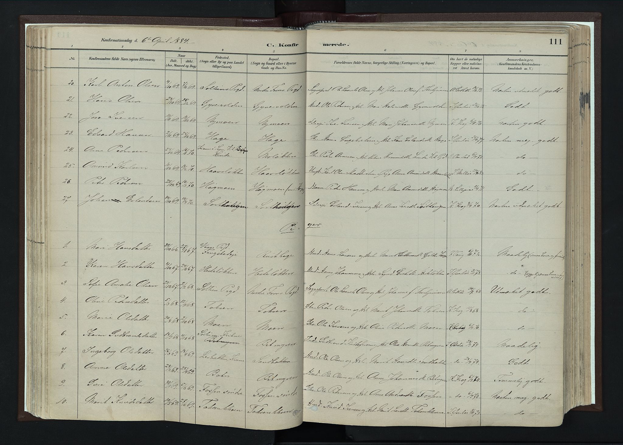 Nord-Fron prestekontor, SAH/PREST-080/H/Ha/Haa/L0004: Parish register (official) no. 4, 1884-1914, p. 111