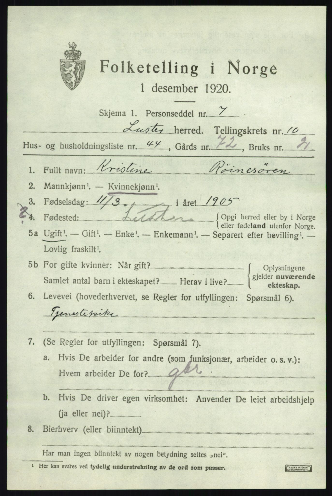 SAB, 1920 census for Luster, 1920, p. 5772