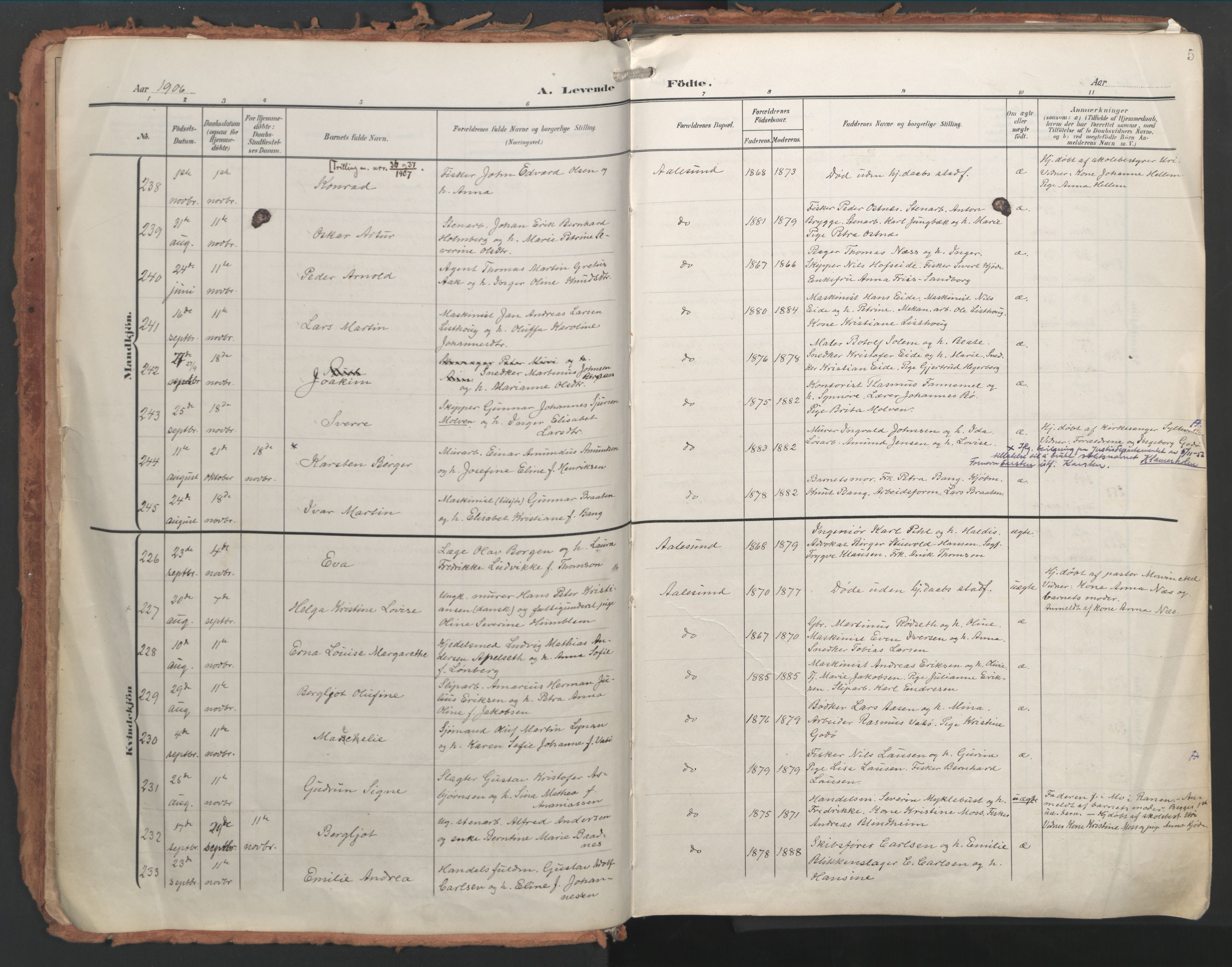 Ministerialprotokoller, klokkerbøker og fødselsregistre - Møre og Romsdal, SAT/A-1454/529/L0460: Parish register (official) no. 529A10, 1906-1917, p. 5
