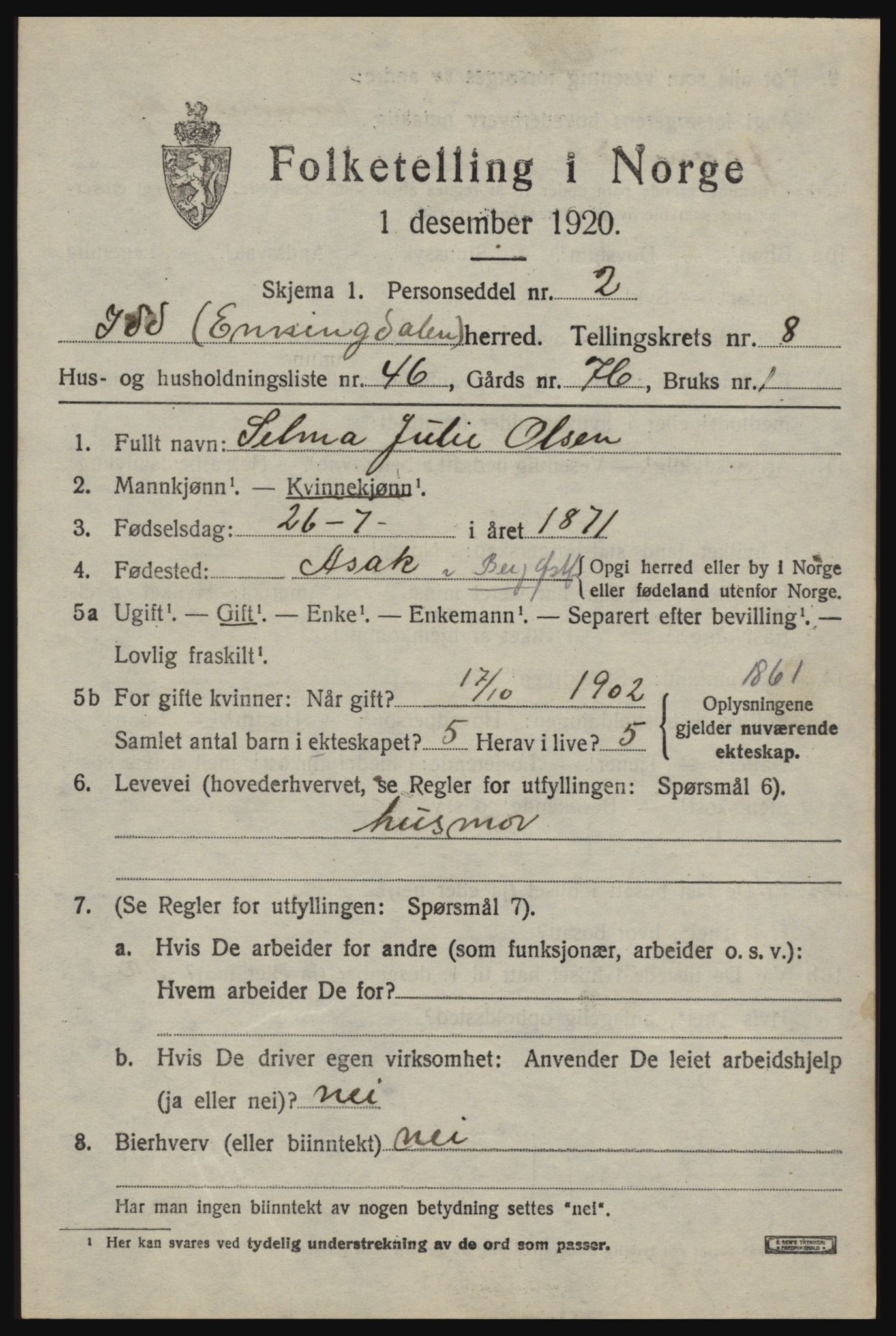 SAO, 1920 census for Idd, 1920, p. 10077