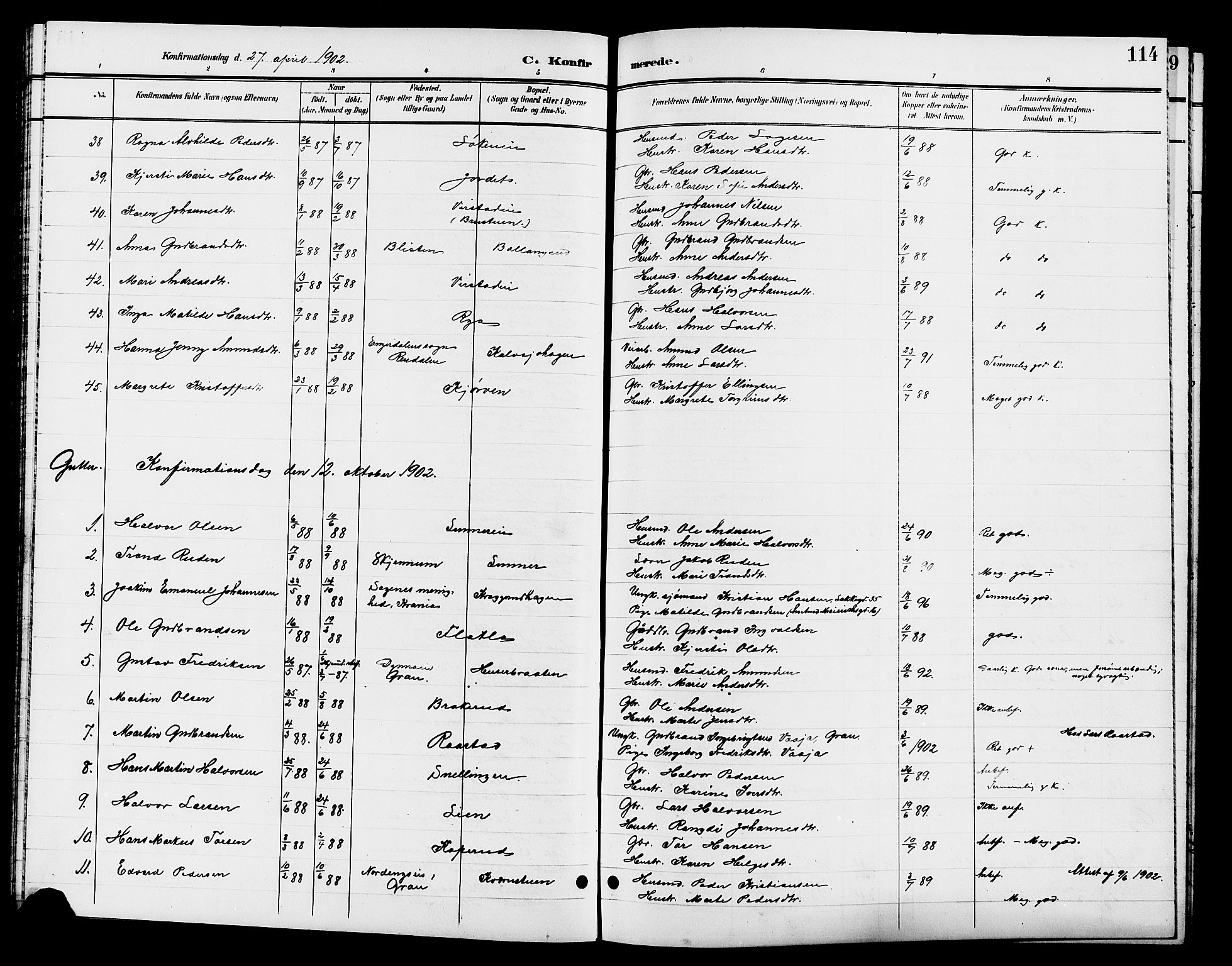 Jevnaker prestekontor, SAH/PREST-116/H/Ha/Hab/L0003: Parish register (copy) no. 3, 1896-1909, p. 114