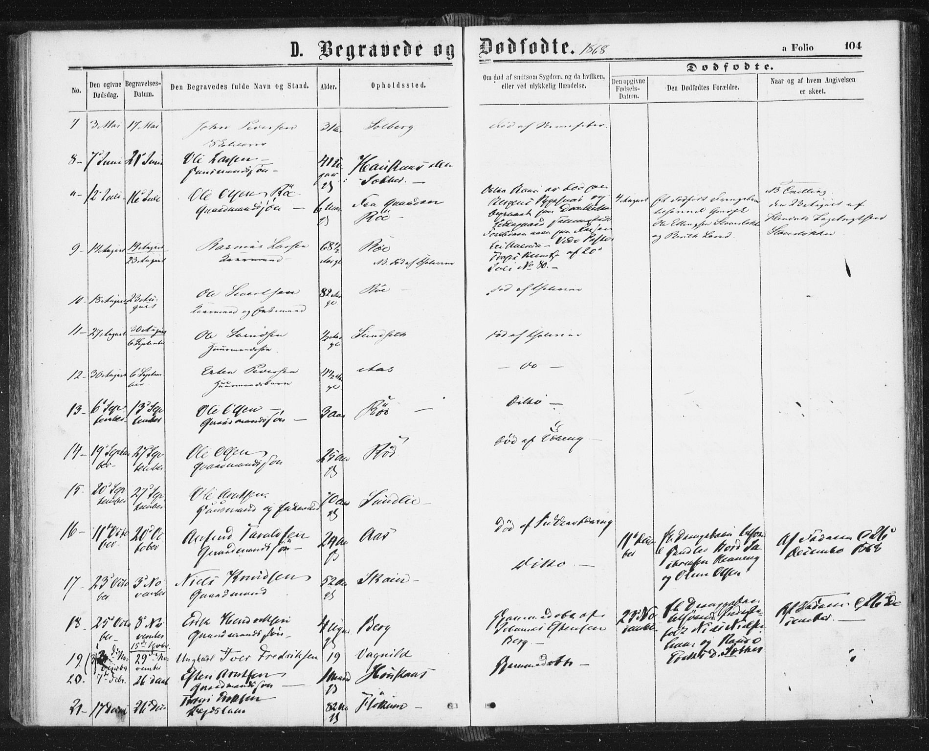 Ministerialprotokoller, klokkerbøker og fødselsregistre - Sør-Trøndelag, AV/SAT-A-1456/689/L1039: Parish register (official) no. 689A04, 1865-1878, p. 104