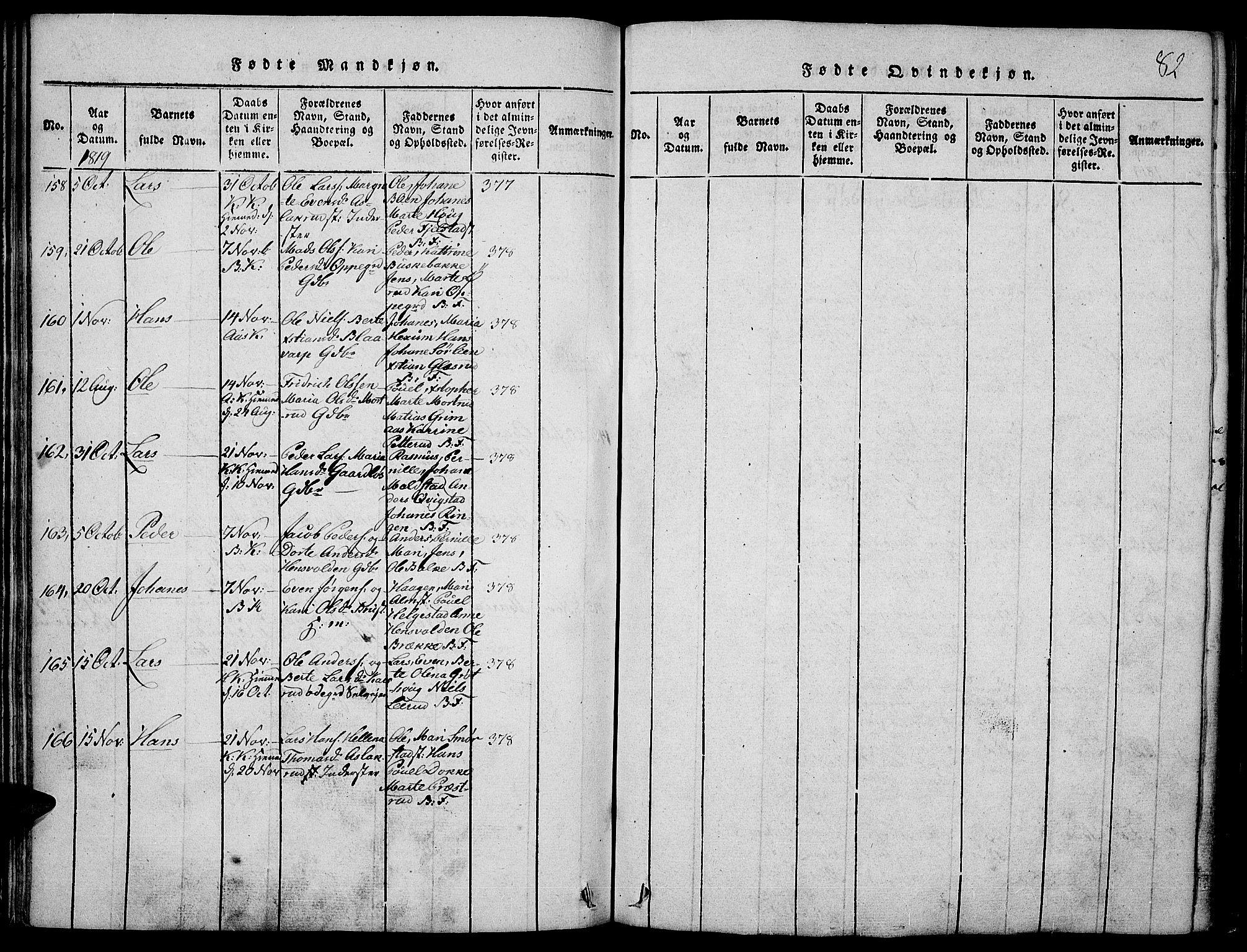 Toten prestekontor, SAH/PREST-102/H/Ha/Haa/L0009: Parish register (official) no. 9, 1814-1820, p. 82