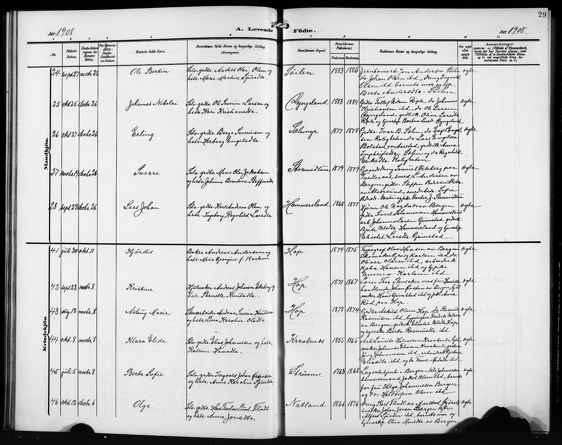 Birkeland Sokneprestembete, AV/SAB-A-74601/H/Hab: Parish register (copy) no. A 6, 1906-1915, p. 29