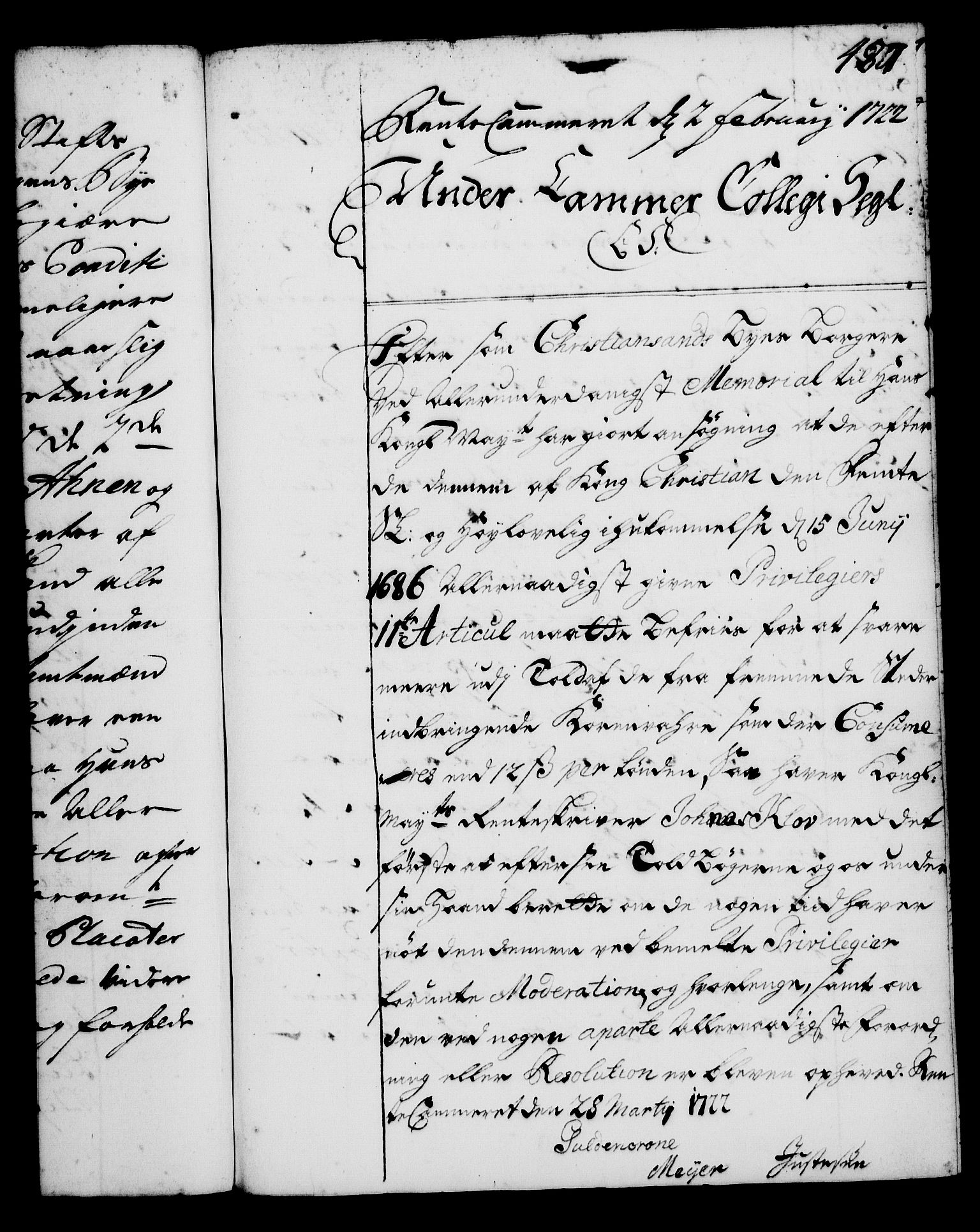 Rentekammeret, Kammerkanselliet, RA/EA-3111/G/Gg/Gga/L0001: Norsk ekspedisjonsprotokoll med register (merket RK 53.1), 1720-1723, p. 487
