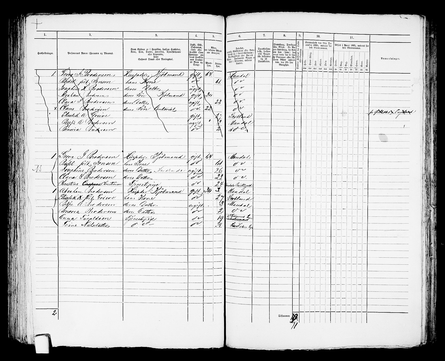 RA, 1865 census for Mandal/Mandal, 1865, p. 755