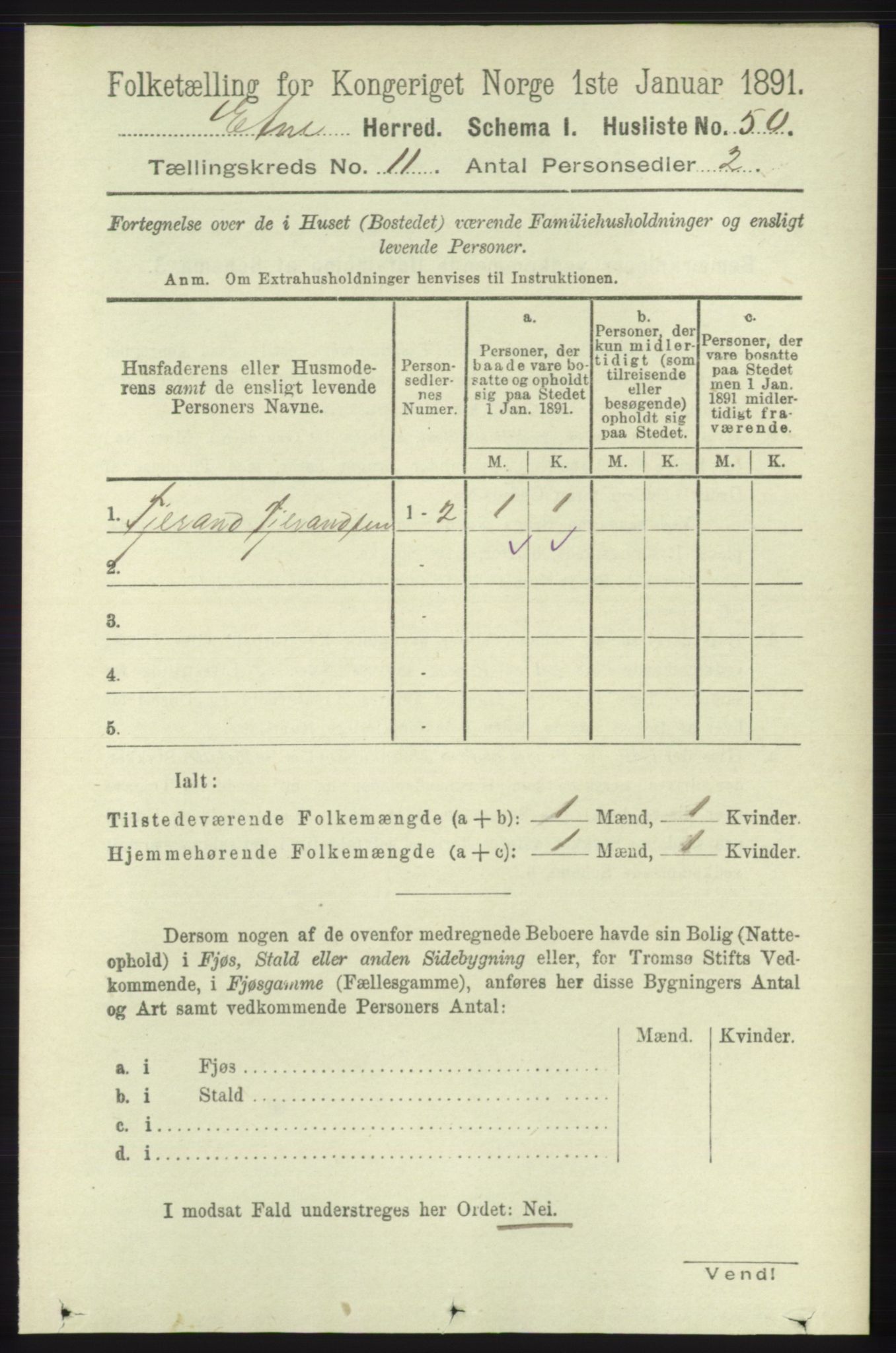 RA, 1891 census for 1211 Etne, 1891, p. 2252