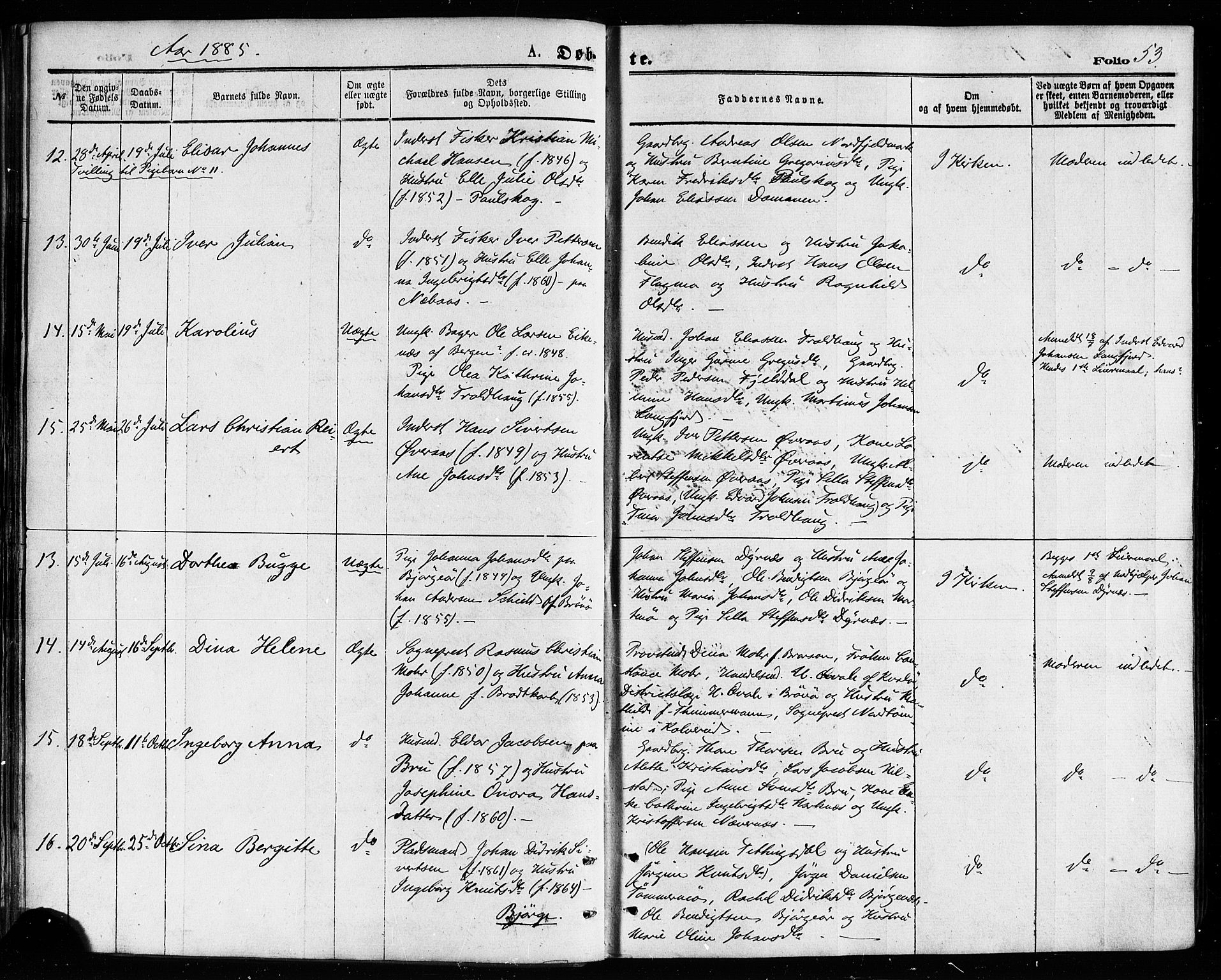 Ministerialprotokoller, klokkerbøker og fødselsregistre - Nordland, AV/SAT-A-1459/814/L0225: Parish register (official) no. 814A06, 1875-1885, p. 53