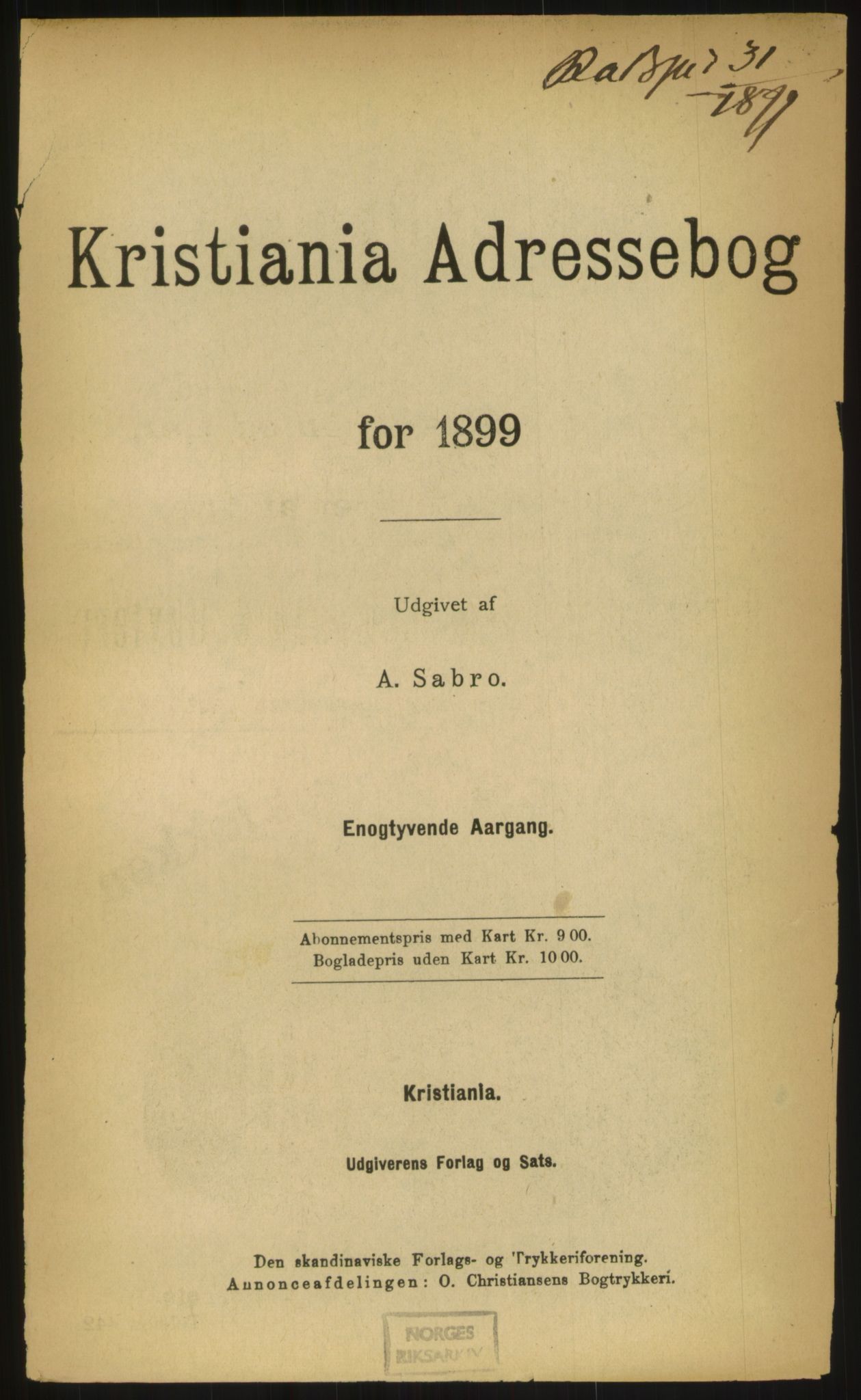 Kristiania/Oslo adressebok, PUBL/-, 1899