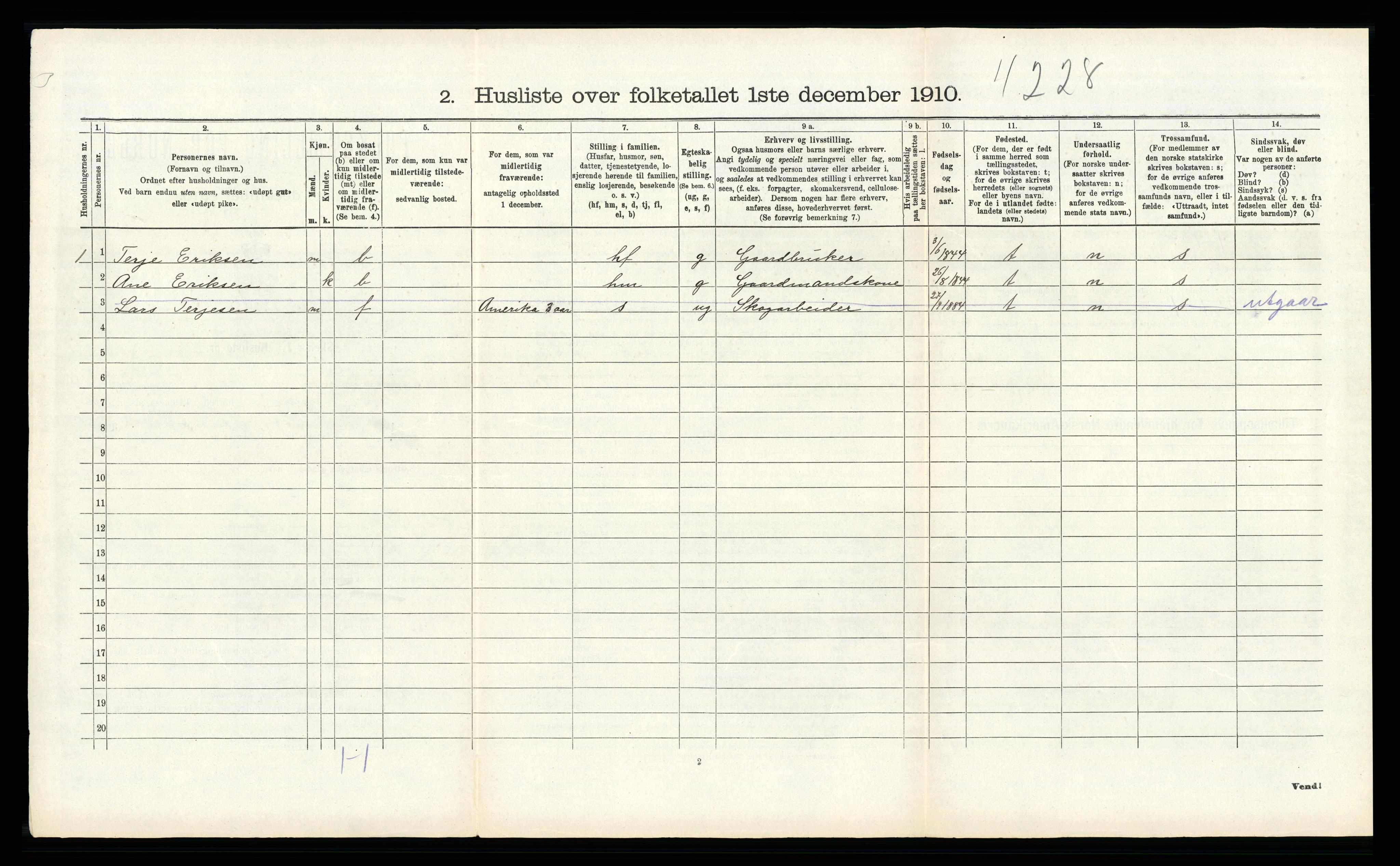 RA, 1910 census for Fjære, 1910, p. 1040