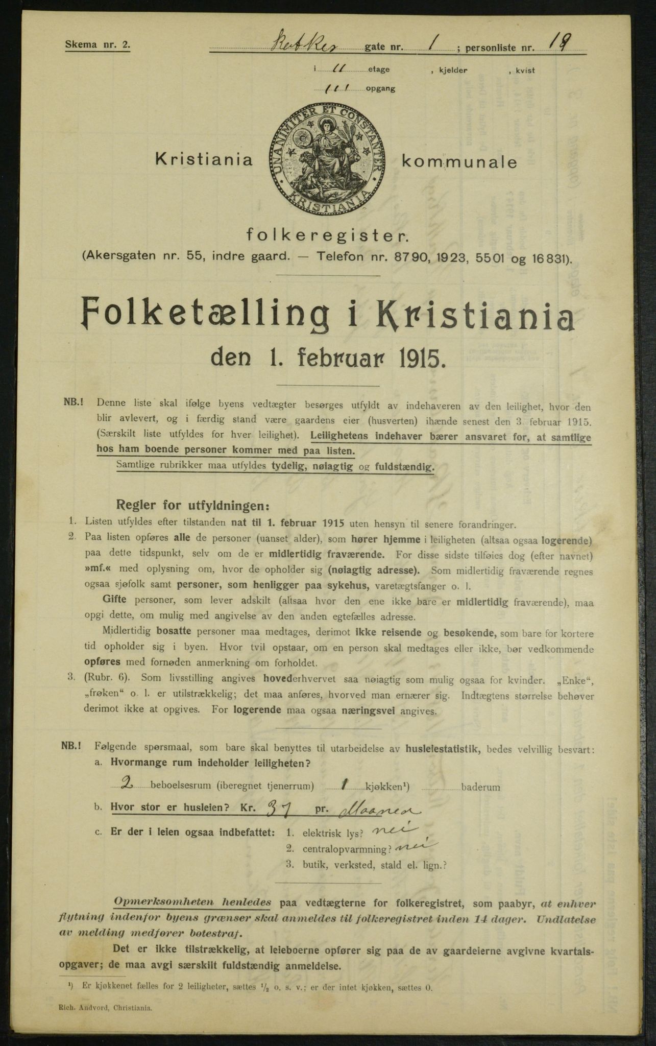 OBA, Municipal Census 1915 for Kristiania, 1915, p. 81646