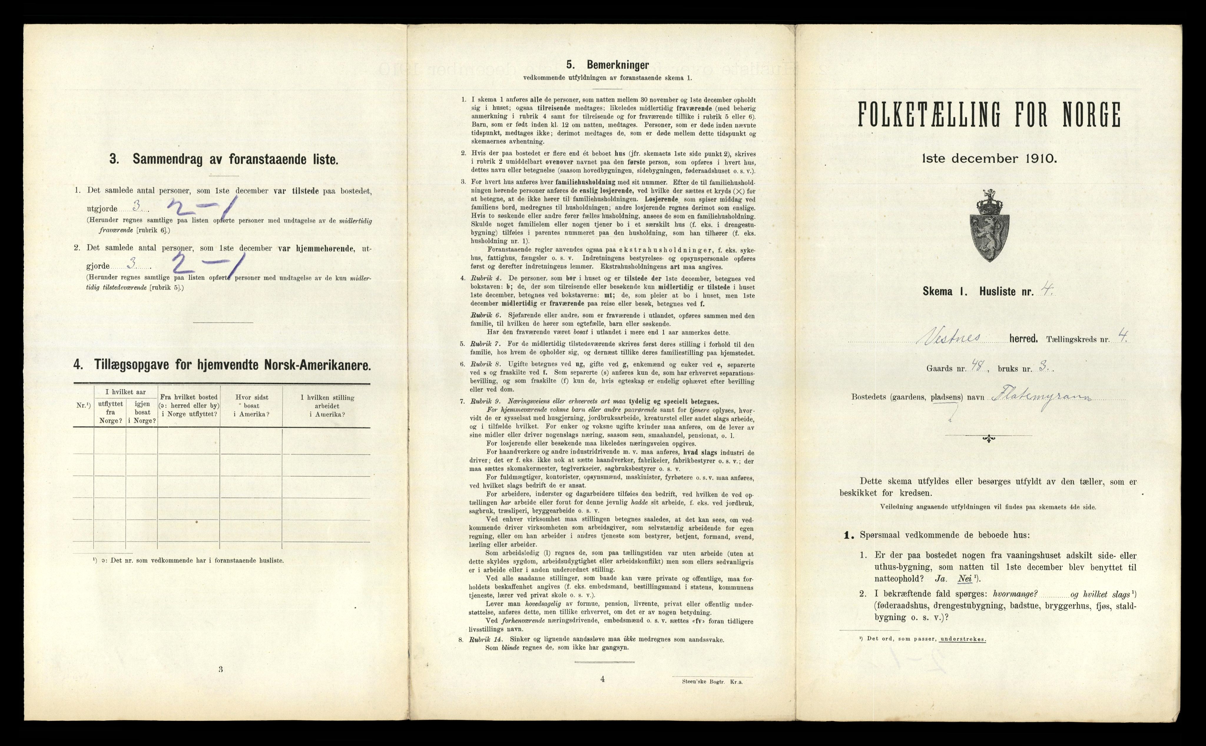 RA, 1910 census for Vestnes, 1910, p. 405