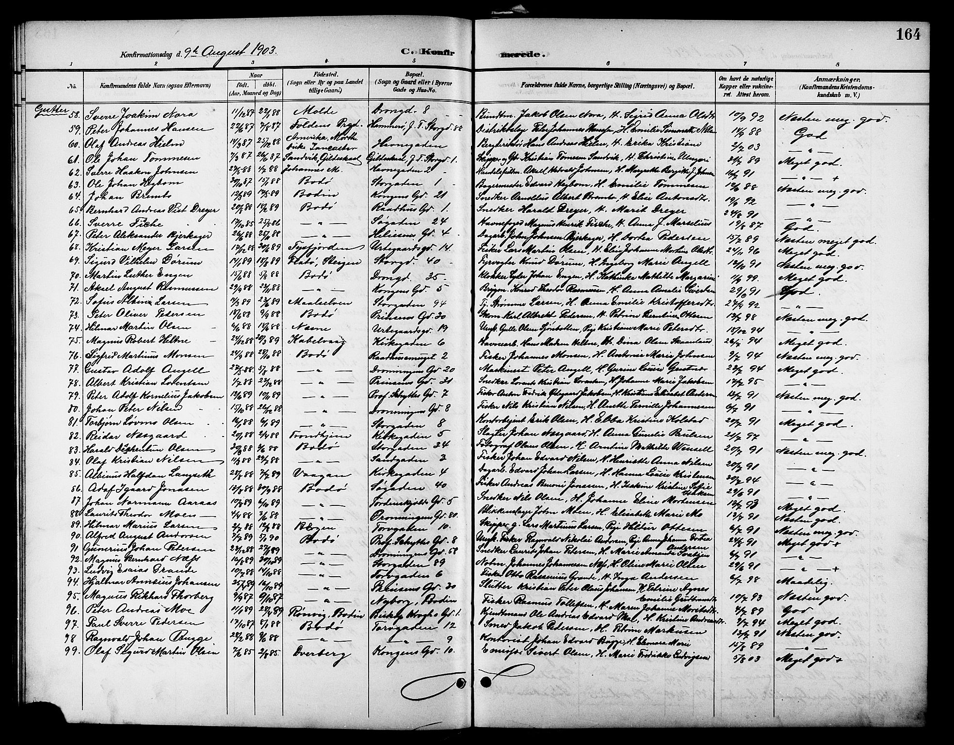 Ministerialprotokoller, klokkerbøker og fødselsregistre - Nordland, SAT/A-1459/801/L0033: Parish register (copy) no. 801C08, 1898-1910, p. 164