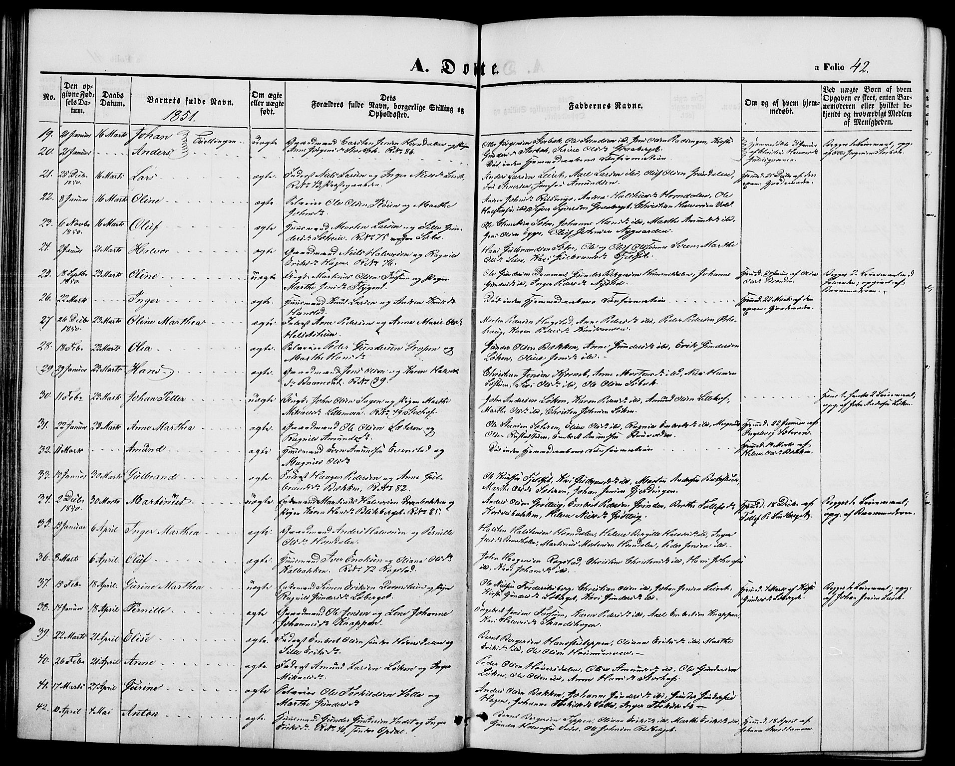 Elverum prestekontor, AV/SAH-PREST-044/H/Ha/Hab/L0002: Parish register (copy) no. 2, 1845-1855, p. 42