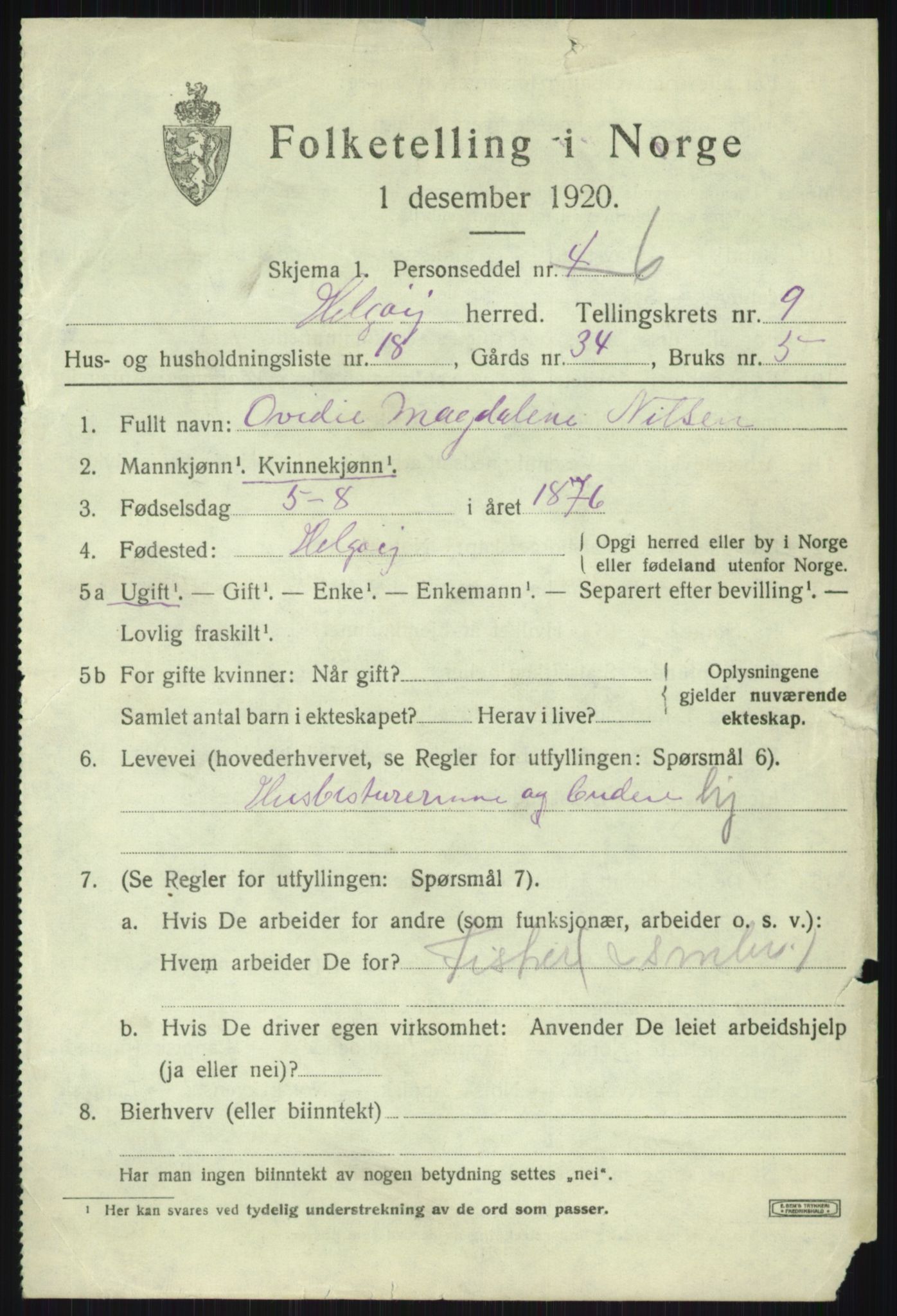 SATØ, 1920 census for Helgøy, 1920, p. 3531
