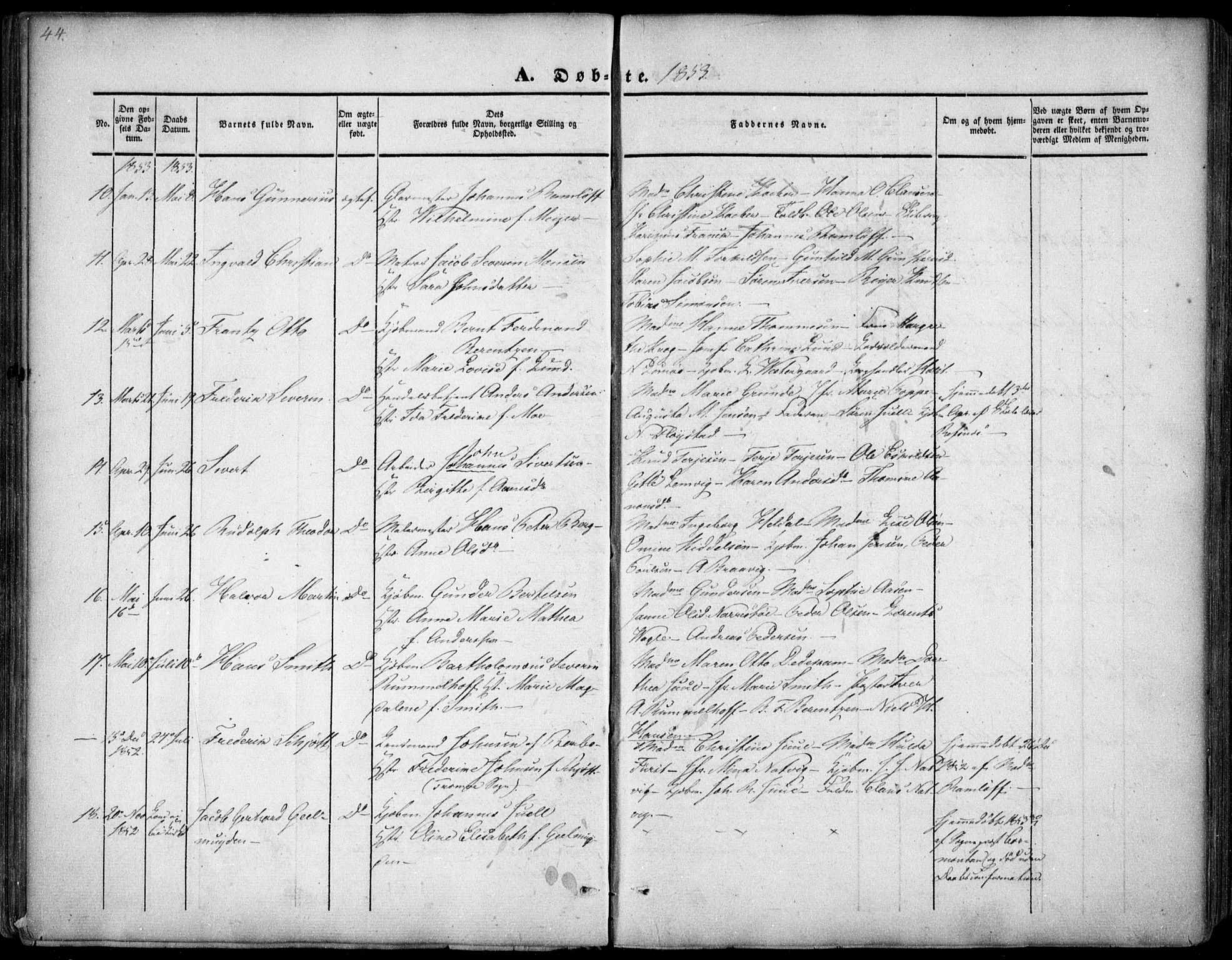 Arendal sokneprestkontor, Trefoldighet, SAK/1111-0040/F/Fa/L0005: Parish register (official) no. A 5, 1838-1854, p. 44