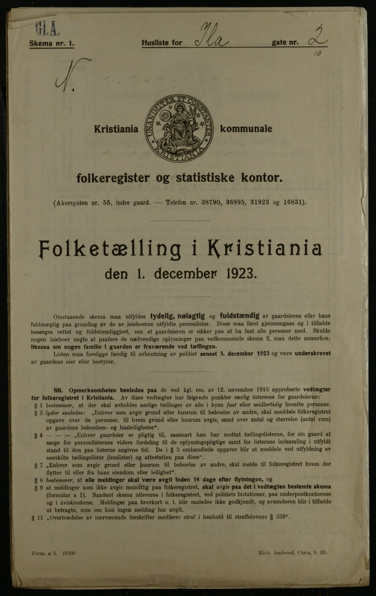 OBA, Municipal Census 1923 for Kristiania, 1923, p. 48331