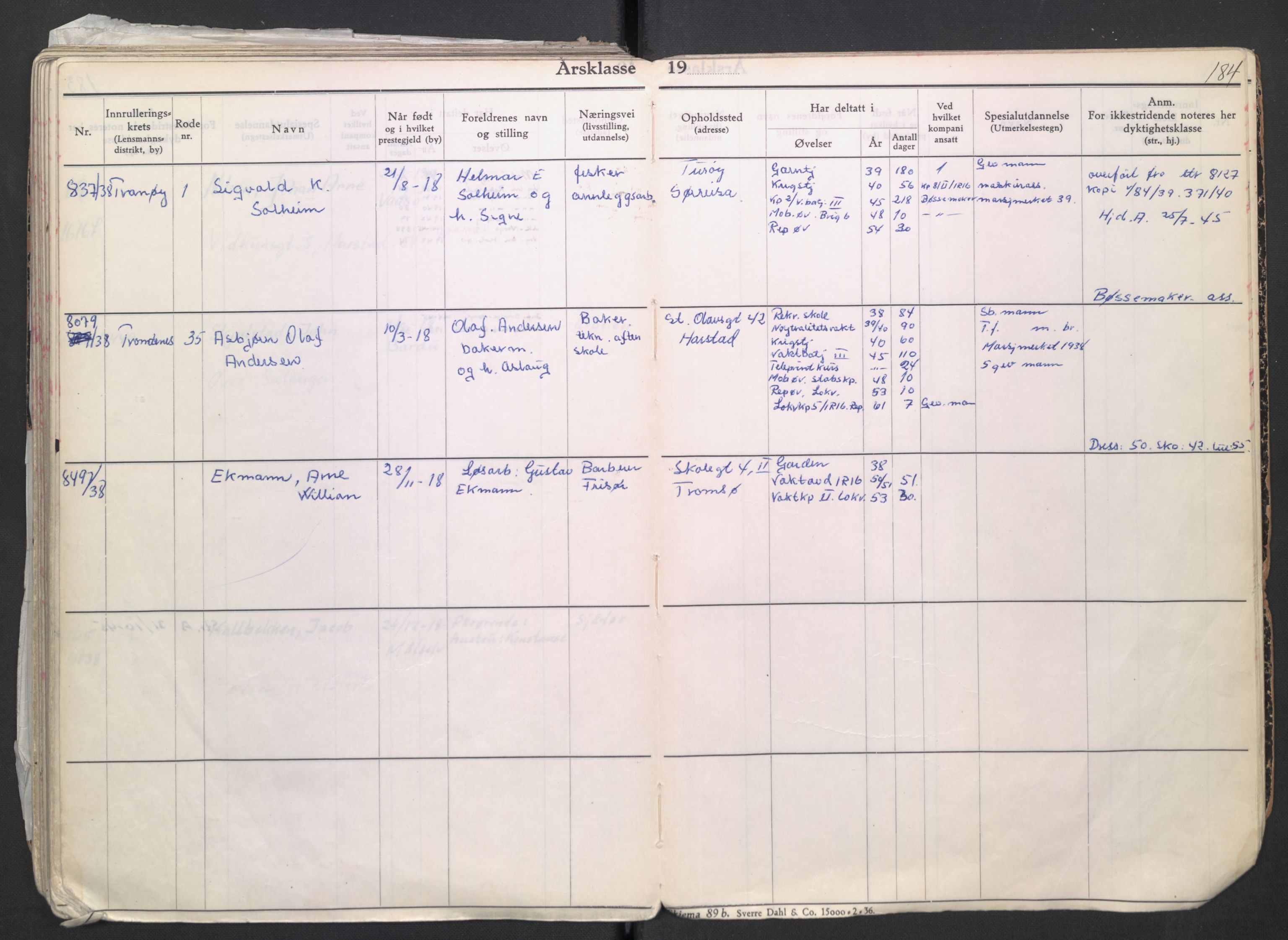 Forsvaret, Troms infanteriregiment nr. 16, AV/RA-RAFA-3146/P/Pa/L0007/0004: Ruller / Rulle for regimentets menige mannskaper, årsklasse 1939, 1939, p. 184