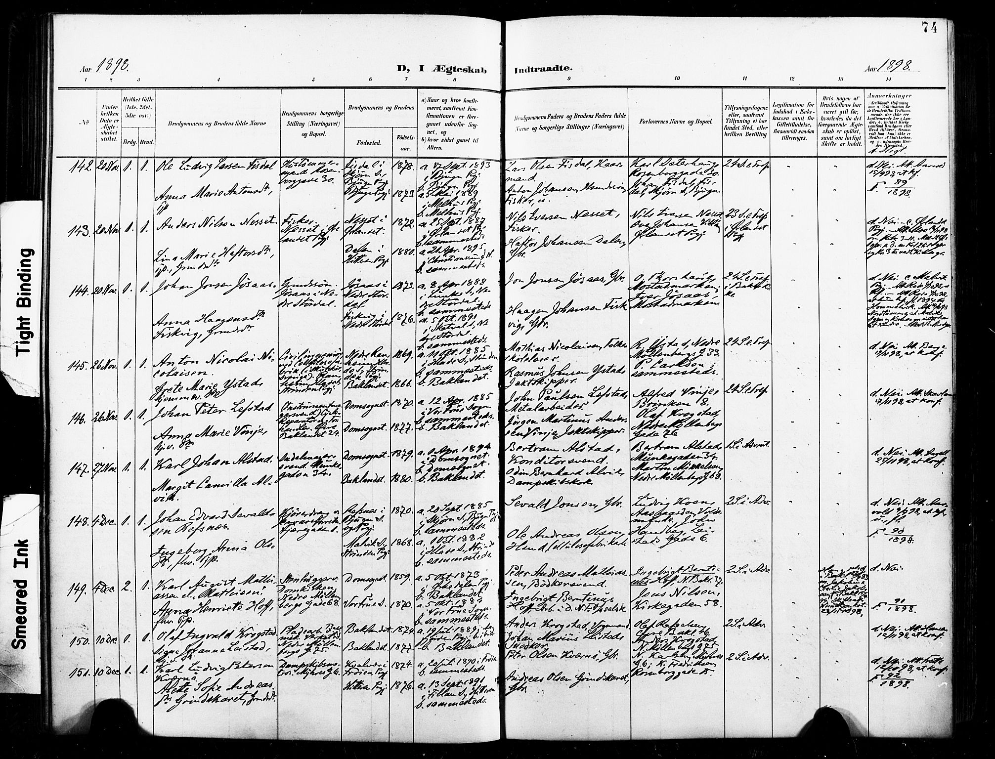 Ministerialprotokoller, klokkerbøker og fødselsregistre - Sør-Trøndelag, AV/SAT-A-1456/604/L0198: Parish register (official) no. 604A19, 1893-1900, p. 74