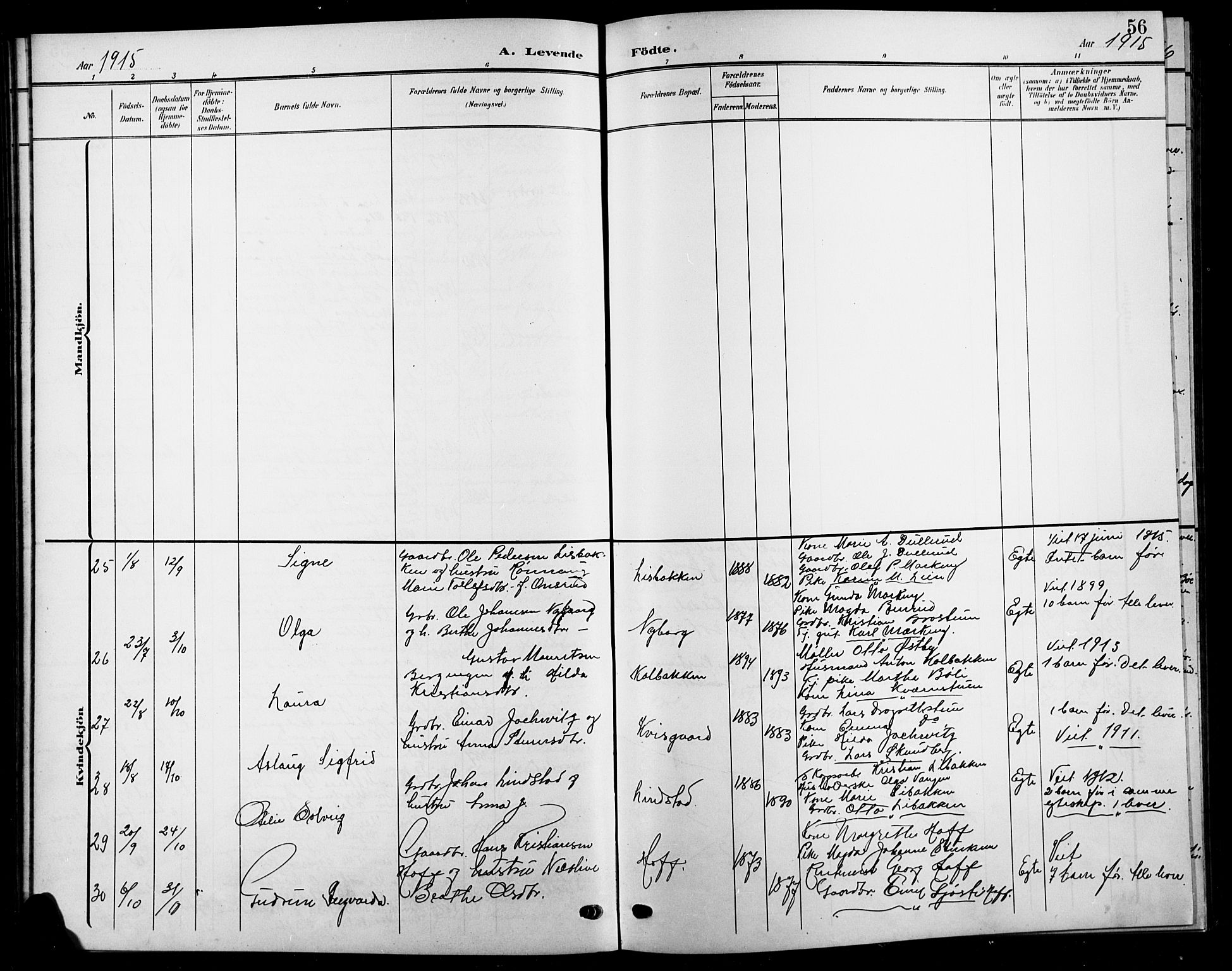 Biri prestekontor, AV/SAH-PREST-096/H/Ha/Hab/L0005: Parish register (copy) no. 5, 1906-1919, p. 56