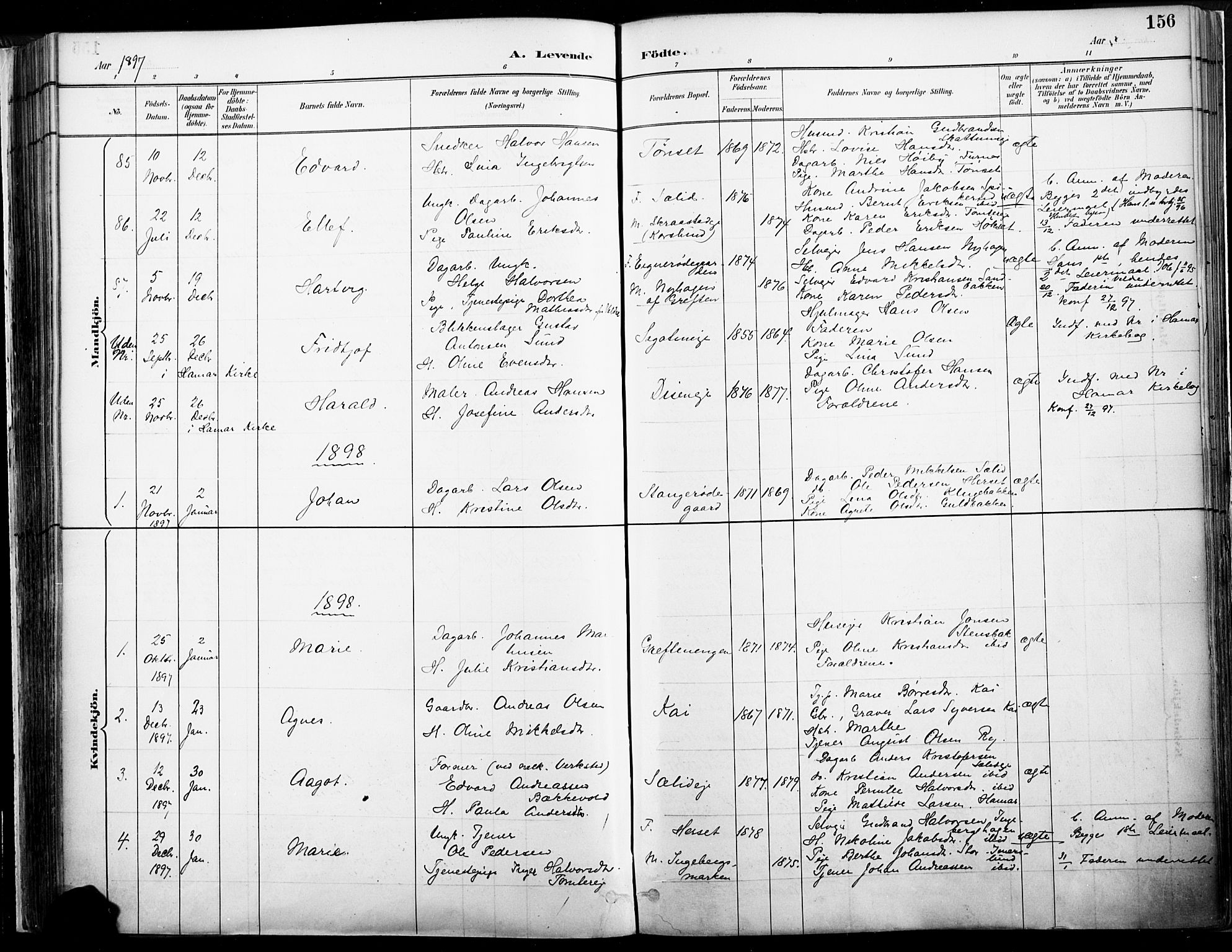 Vang prestekontor, Hedmark, SAH/PREST-008/H/Ha/Haa/L0019A: Parish register (official) no. 19, 1886-1900, p. 156