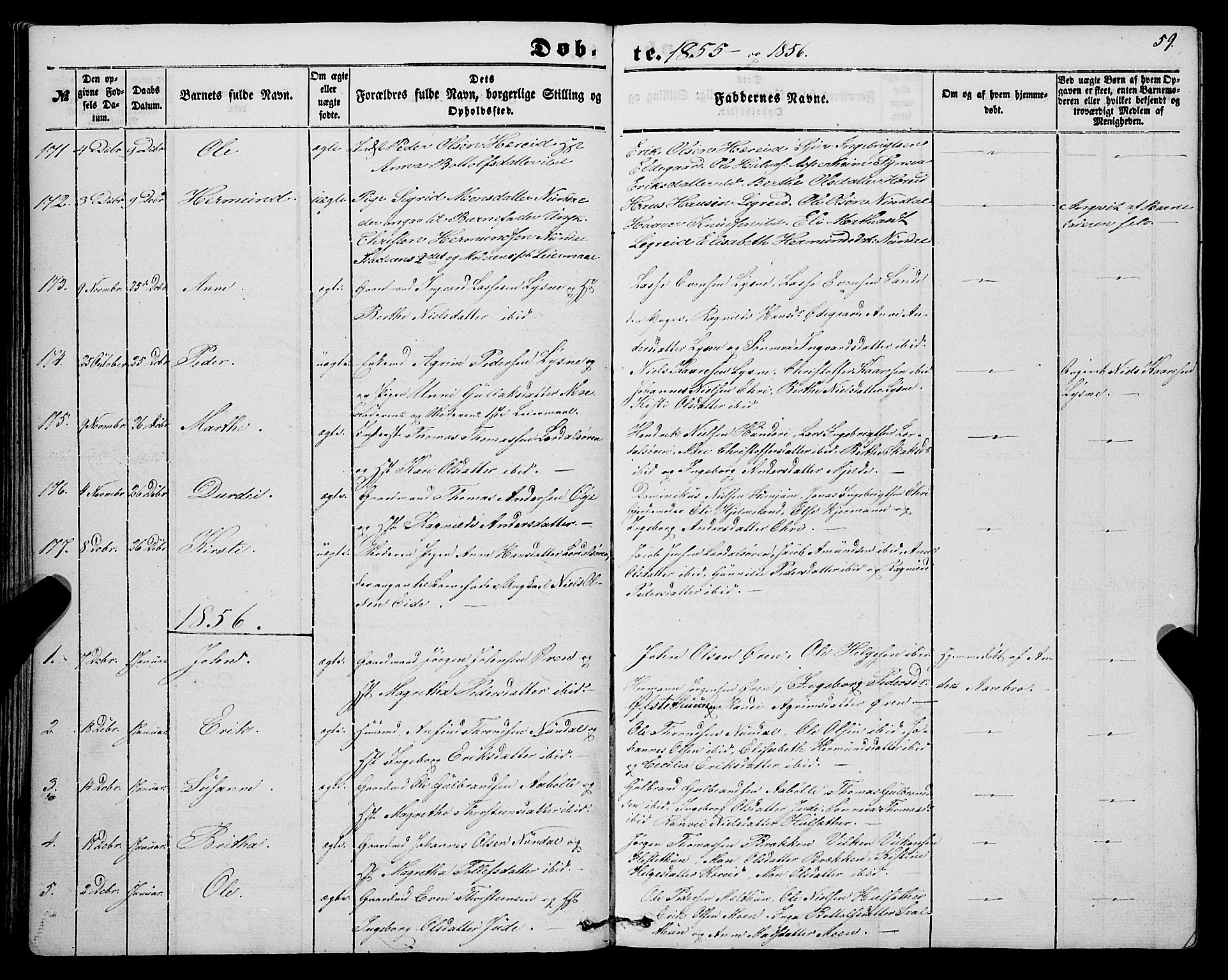 Lærdal sokneprestembete, AV/SAB-A-81201: Parish register (official) no. A 11, 1850-1866, p. 59