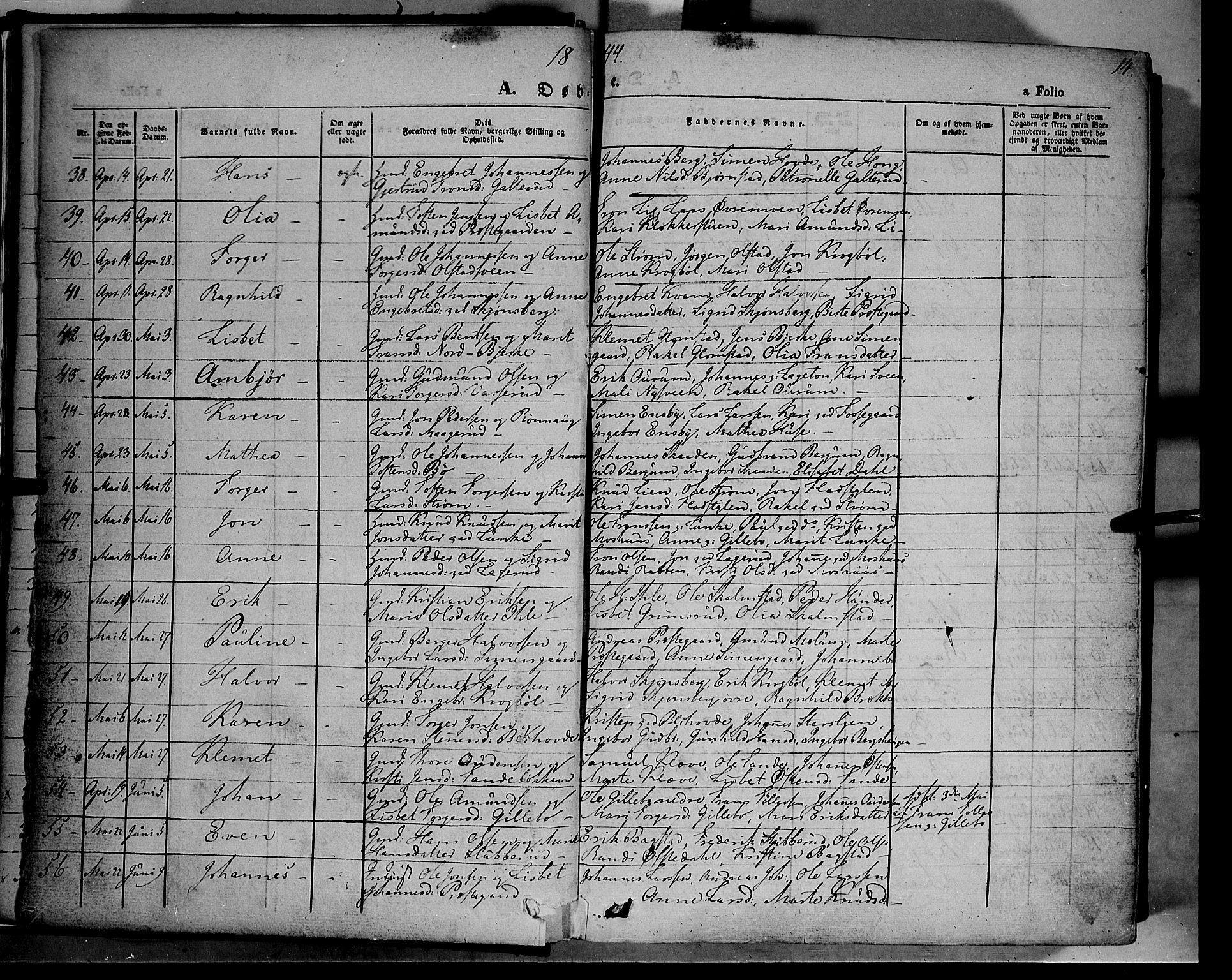 Øyer prestekontor, SAH/PREST-084/H/Ha/Haa/L0005: Parish register (official) no. 5, 1842-1857, p. 14
