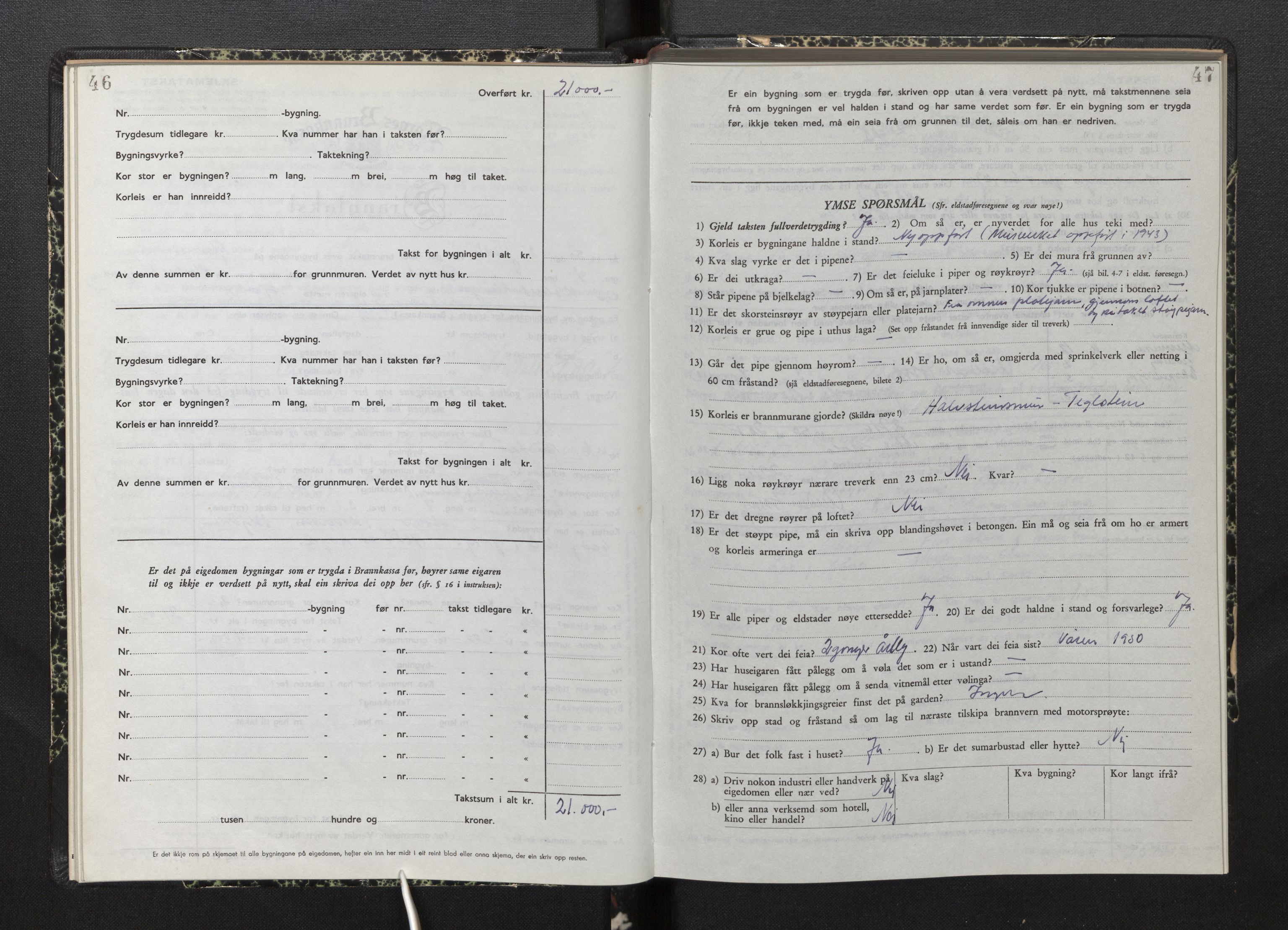 Lensmannen i Årdal, AV/SAB-A-30501/0012/L0012: Branntakstprotokoll, skjematakst, 1949-1955, p. 46-47