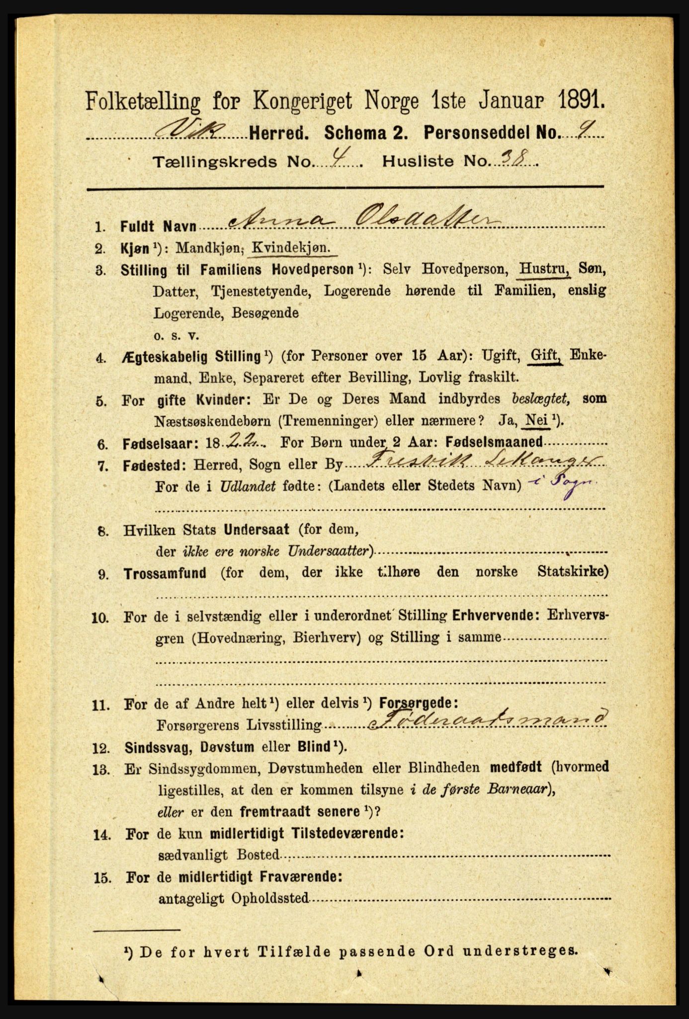 RA, 1891 census for 1417 Vik, 1891, p. 2014