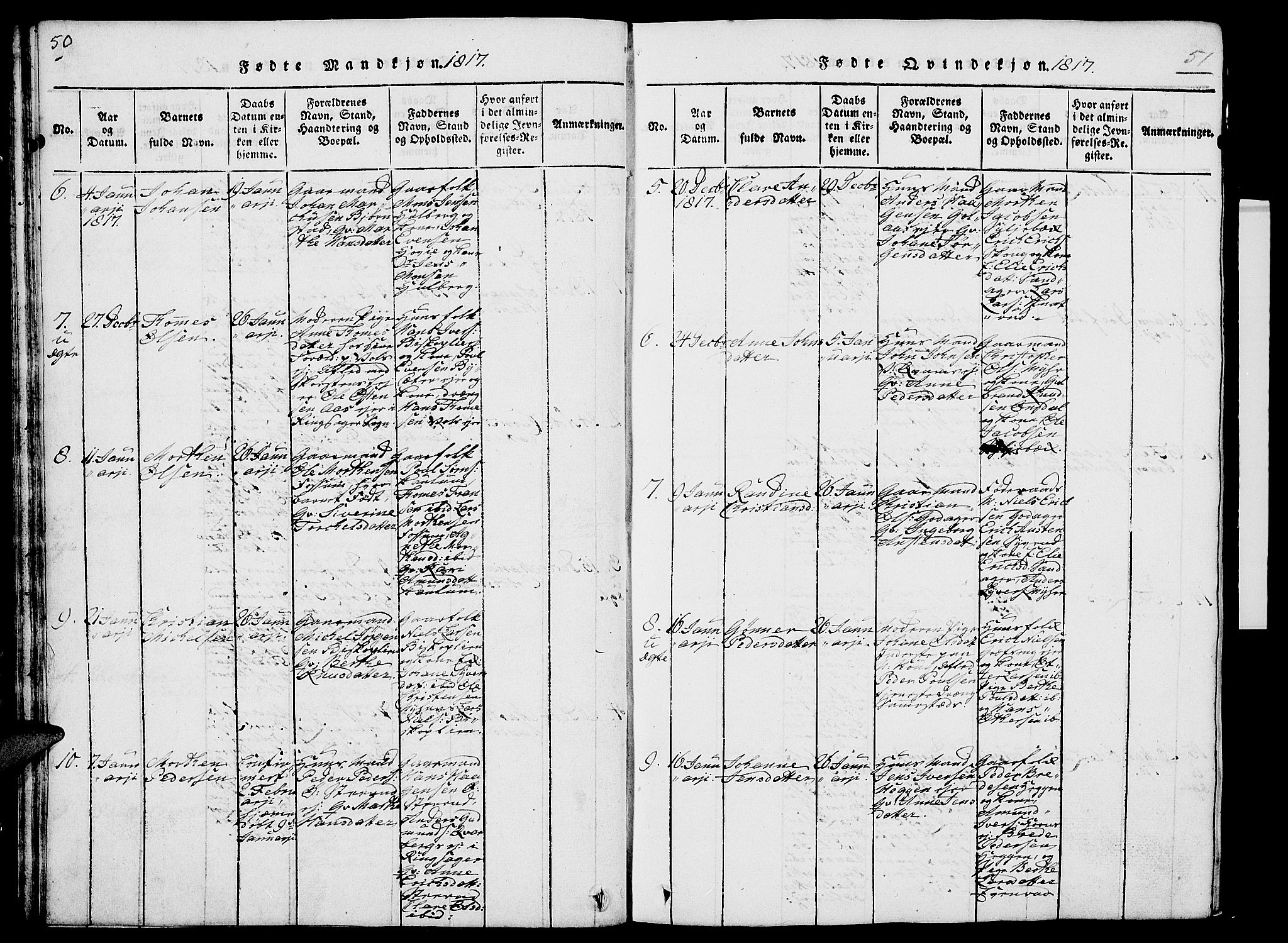 Nes prestekontor, Hedmark, AV/SAH-PREST-020/L/La/L0003: Parish register (copy) no. 3, 1814-1831, p. 50-51