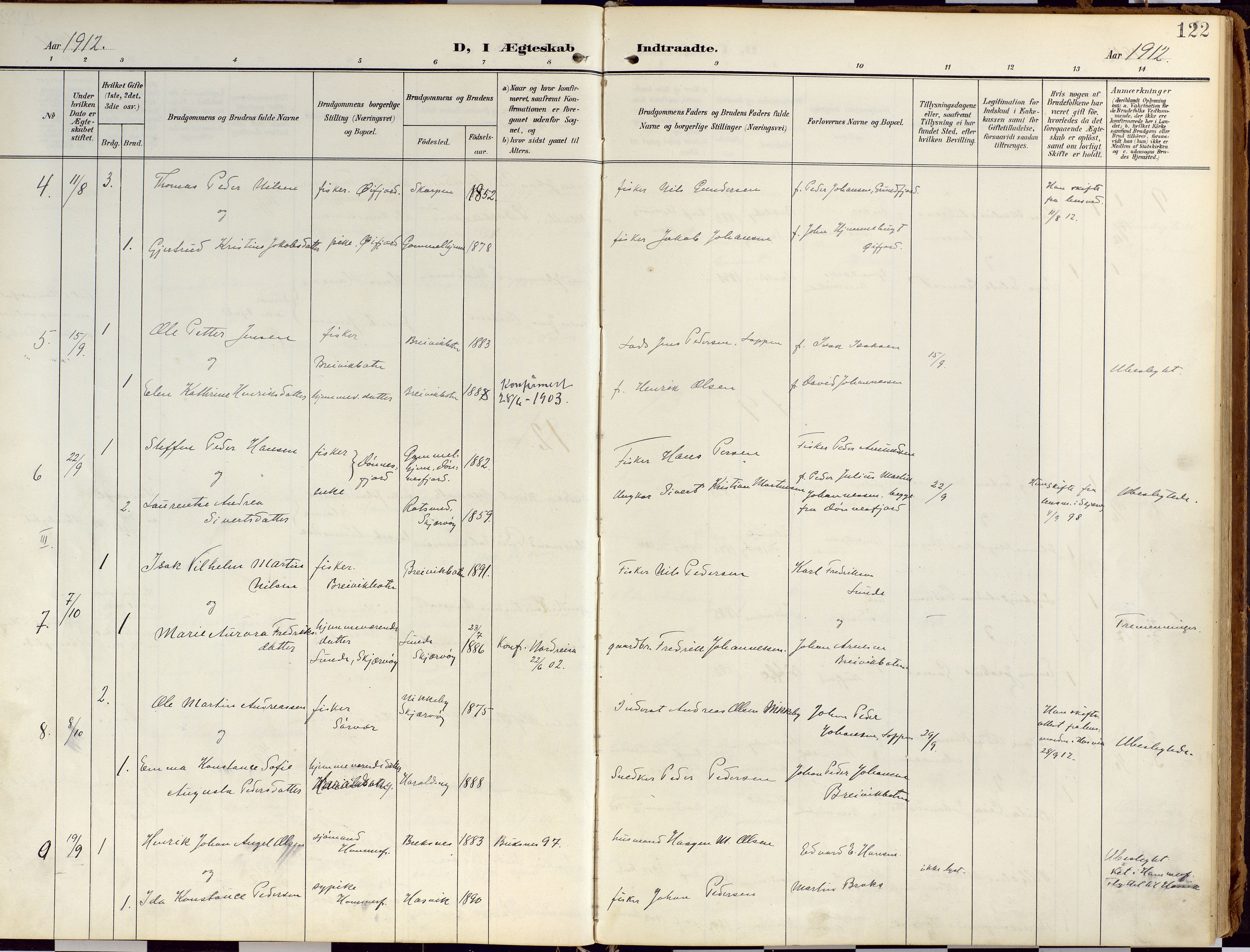 Loppa sokneprestkontor, SATØ/S-1339/H/Ha/L0010kirke: Parish register (official) no. 10, 1907-1922, p. 122