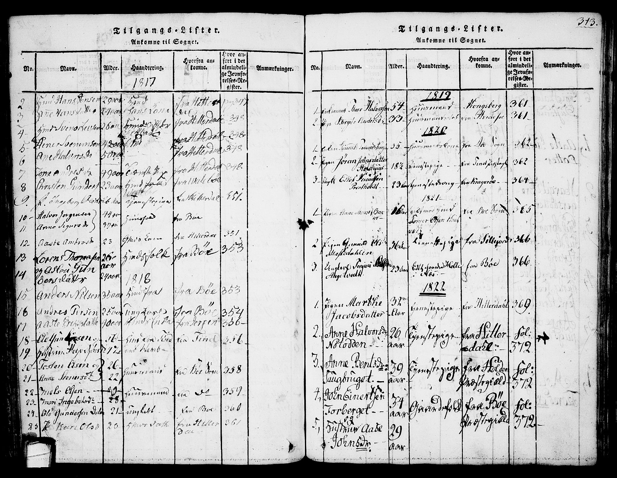 Sauherad kirkebøker, SAKO/A-298/G/Ga/L0001: Parish register (copy) no. I 1, 1815-1827, p. 313