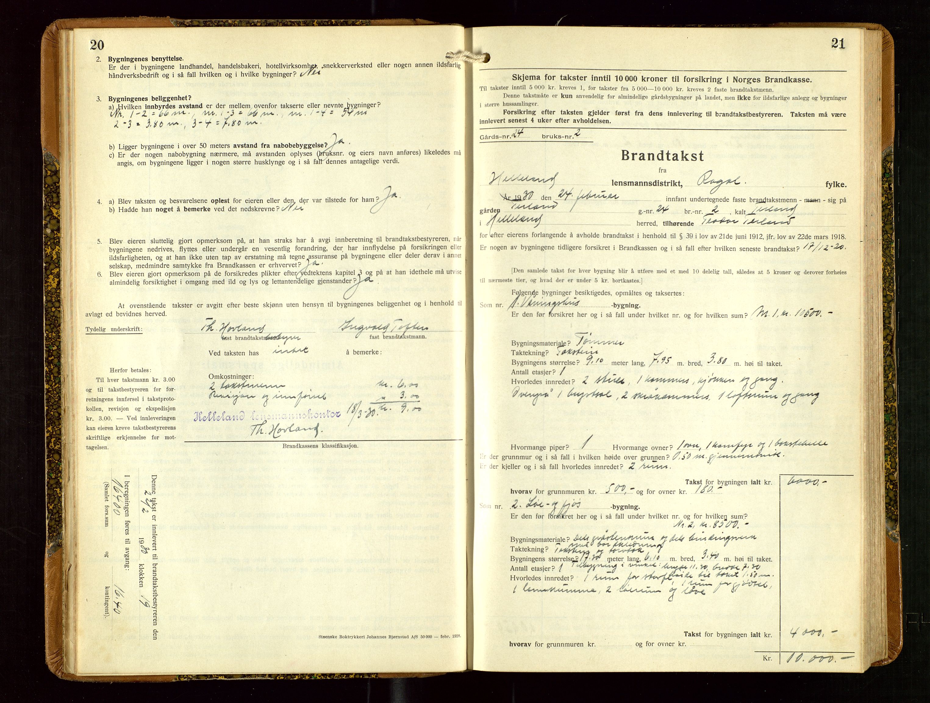 Helleland lensmannskontor, AV/SAST-A-100209/Gob/L0003: "Brandtakstprotokoll", 1930-1939, p. 20-21