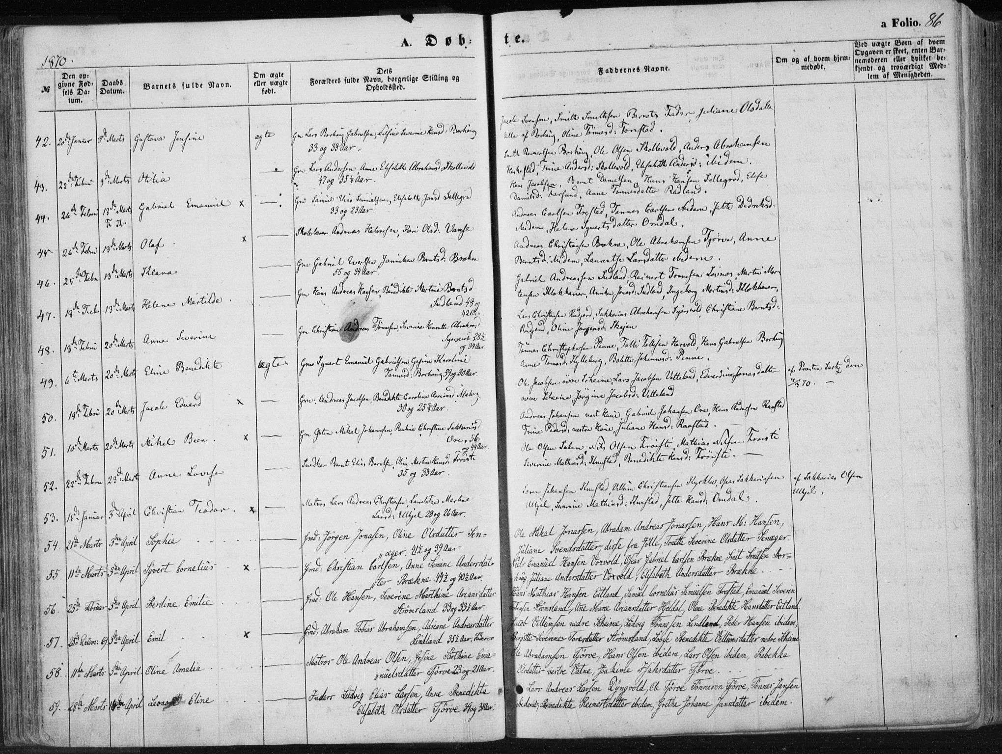 Lista sokneprestkontor, AV/SAK-1111-0027/F/Fa/L0011: Parish register (official) no. A 11, 1861-1878, p. 86