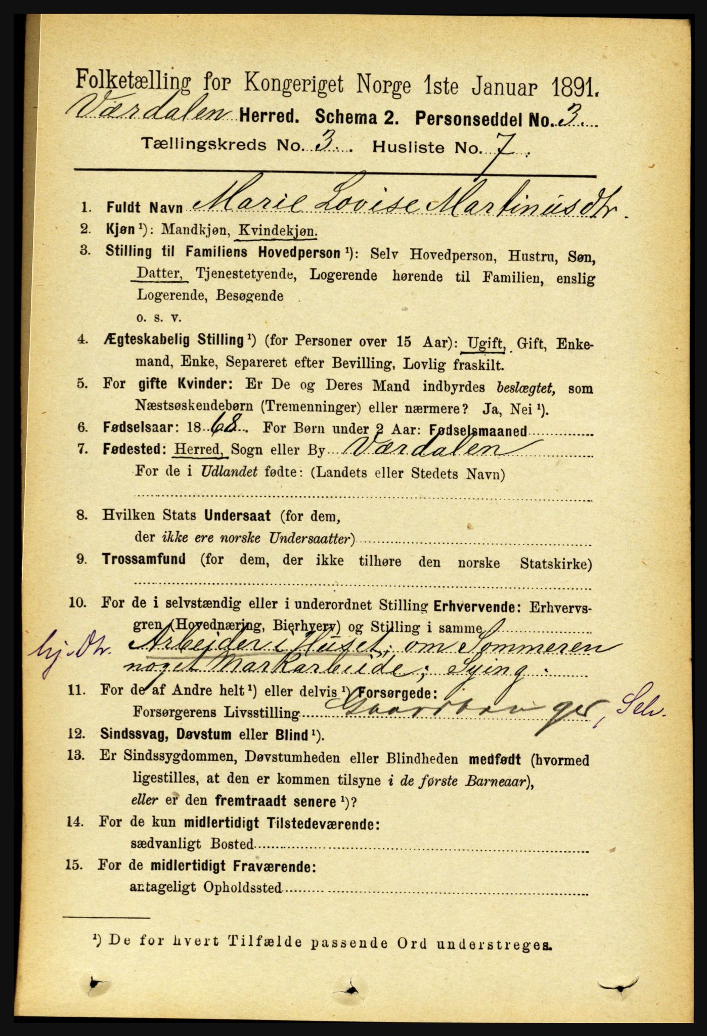 RA, 1891 census for 1721 Verdal, 1891, p. 1811
