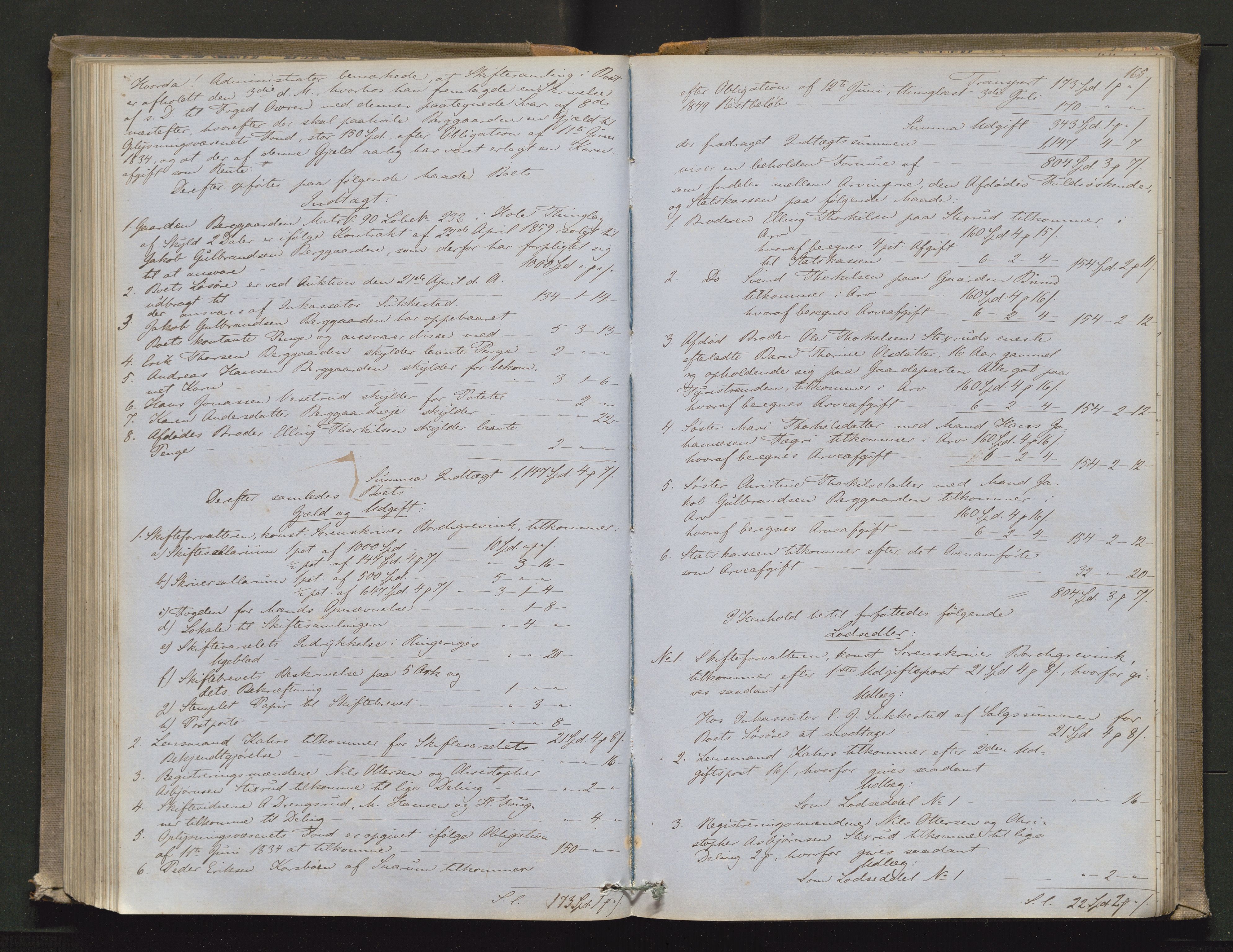 Ringerike sorenskriveri, AV/SAKO-A-105/H/Hb/Hbd/Hbda/L0004: Skifteutlodningsprotokoll, 1857-1862, p. 164b-165a