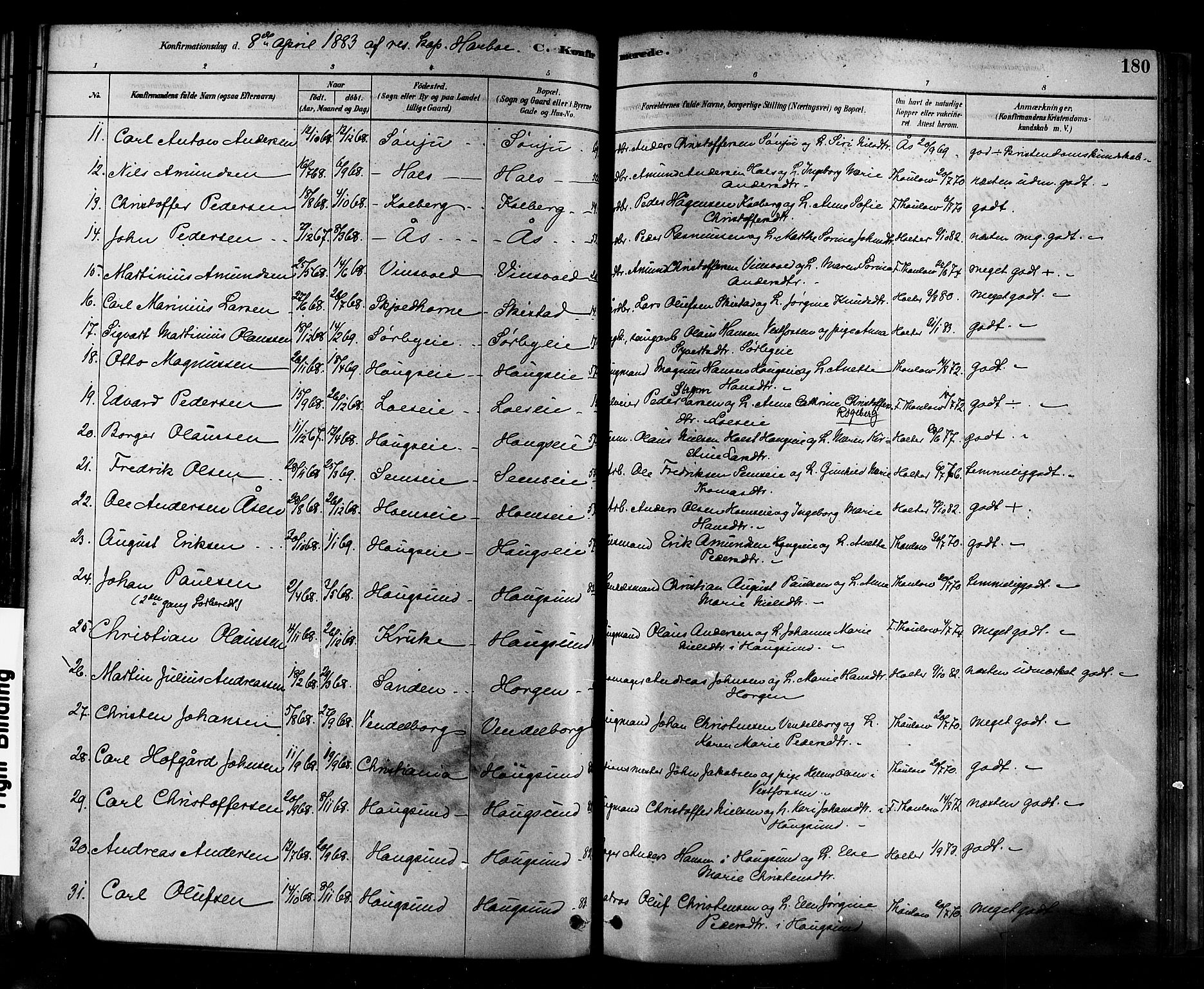 Eiker kirkebøker, AV/SAKO-A-4/F/Fb/L0001: Parish register (official) no. II 1, 1878-1888, p. 180