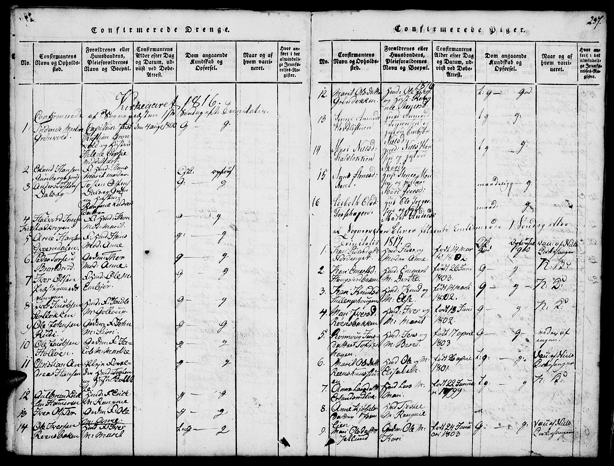 Fron prestekontor, SAH/PREST-078/H/Ha/Hab/L0001: Parish register (copy) no. 1, 1816-1843, p. 237