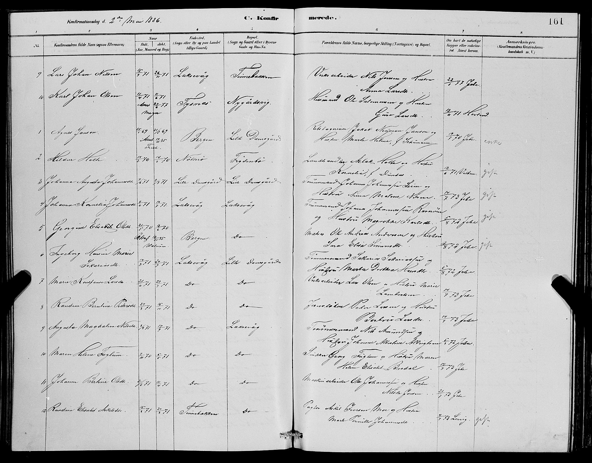 Laksevåg Sokneprestembete, AV/SAB-A-76501/H/Ha/Hab/Haba/L0002: Parish register (copy) no. A 2, 1877-1887, p. 161